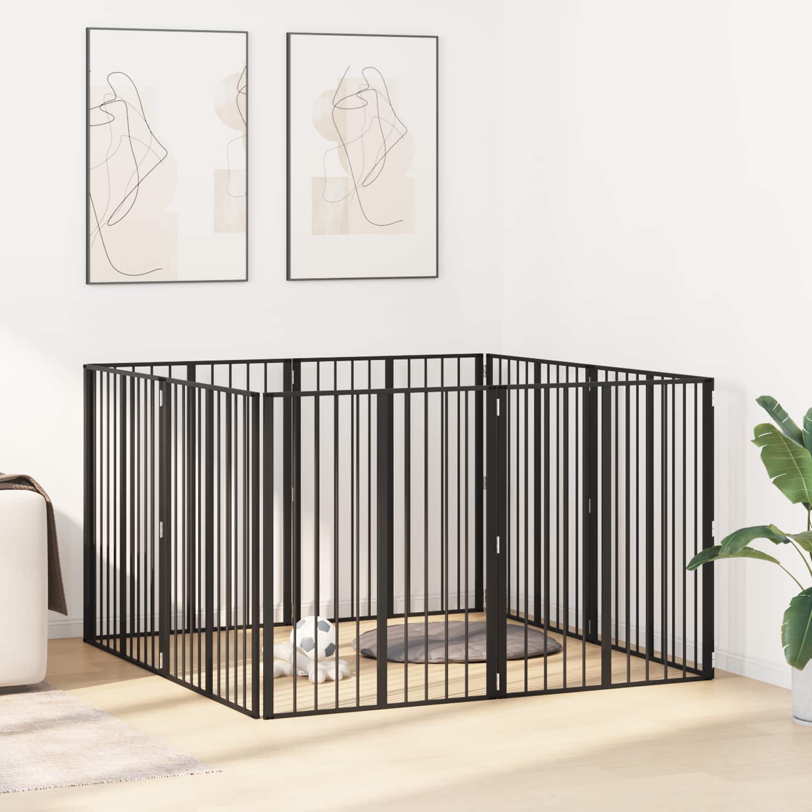 Cancello per cani 8 pz Nero 80 x 100 cm Acciaio zincato