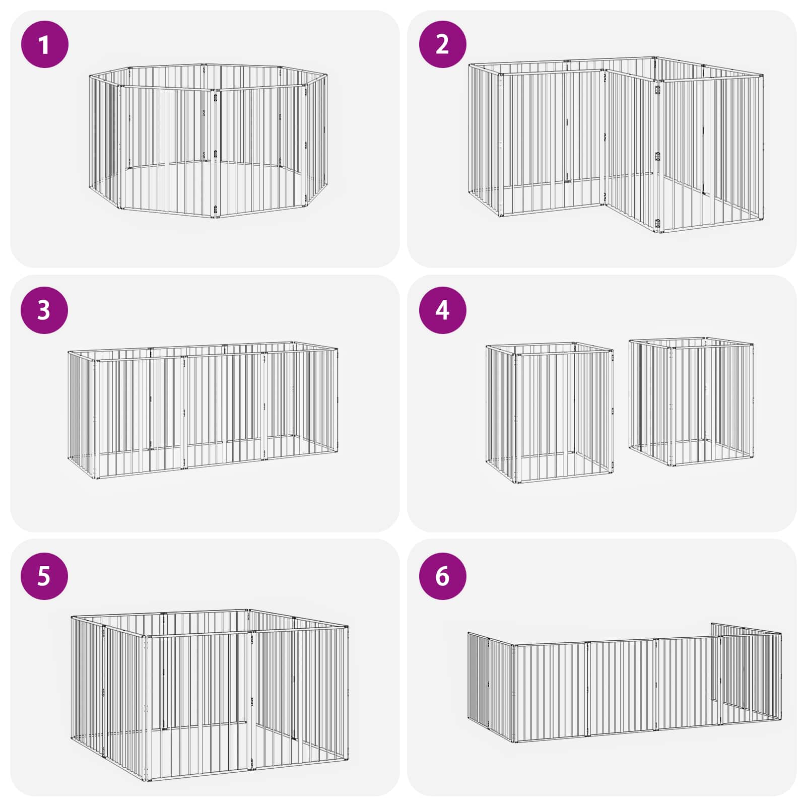 Cancello per cani 8 pz Nero 80 x 100 cm Acciaio zincato