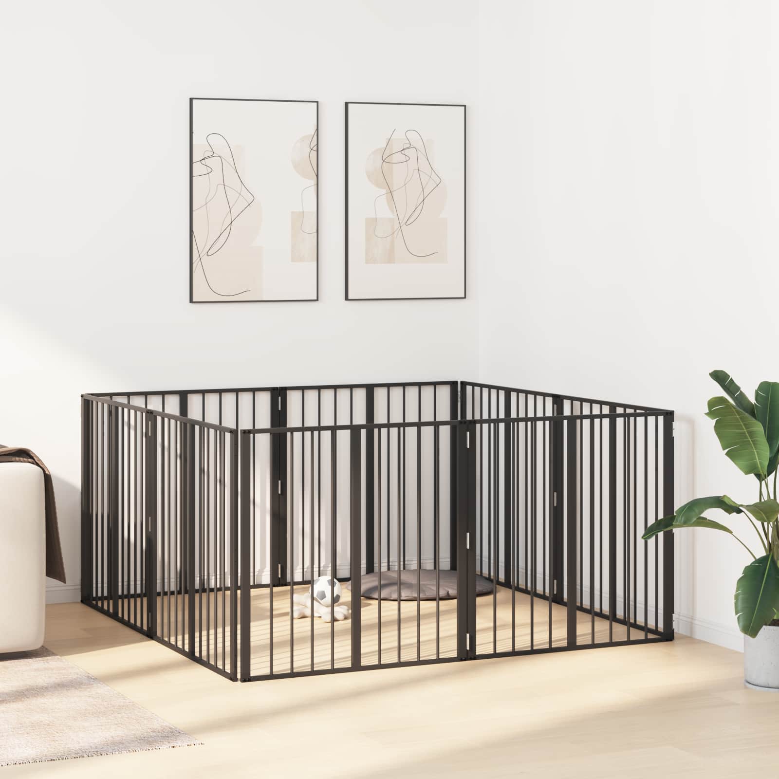 Cancello per cani 8 pz Nero 80 x 80 cm Acciaio zincato