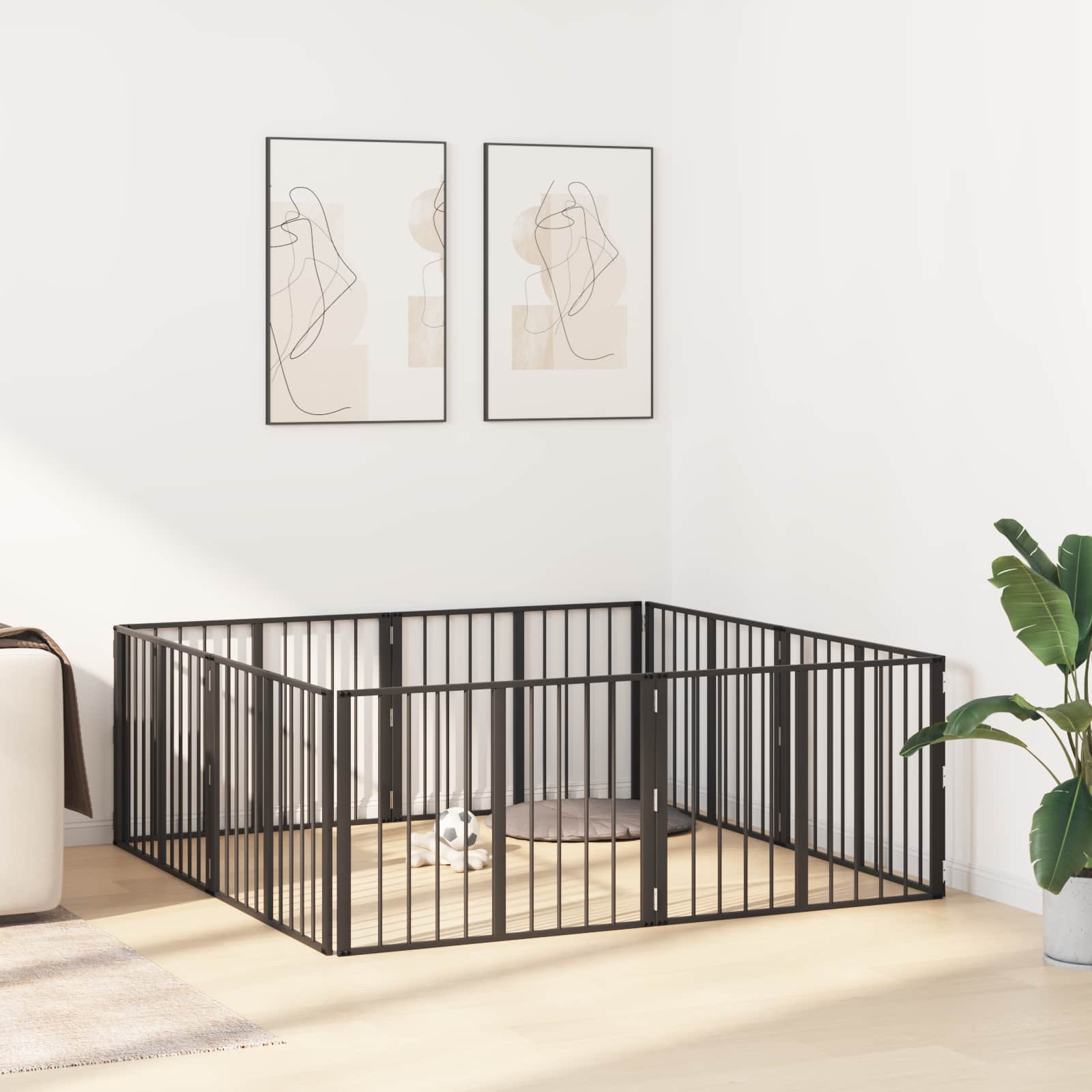 Cancello per cani 8 pz Nero 80 x 60 cm Acciaio zincato