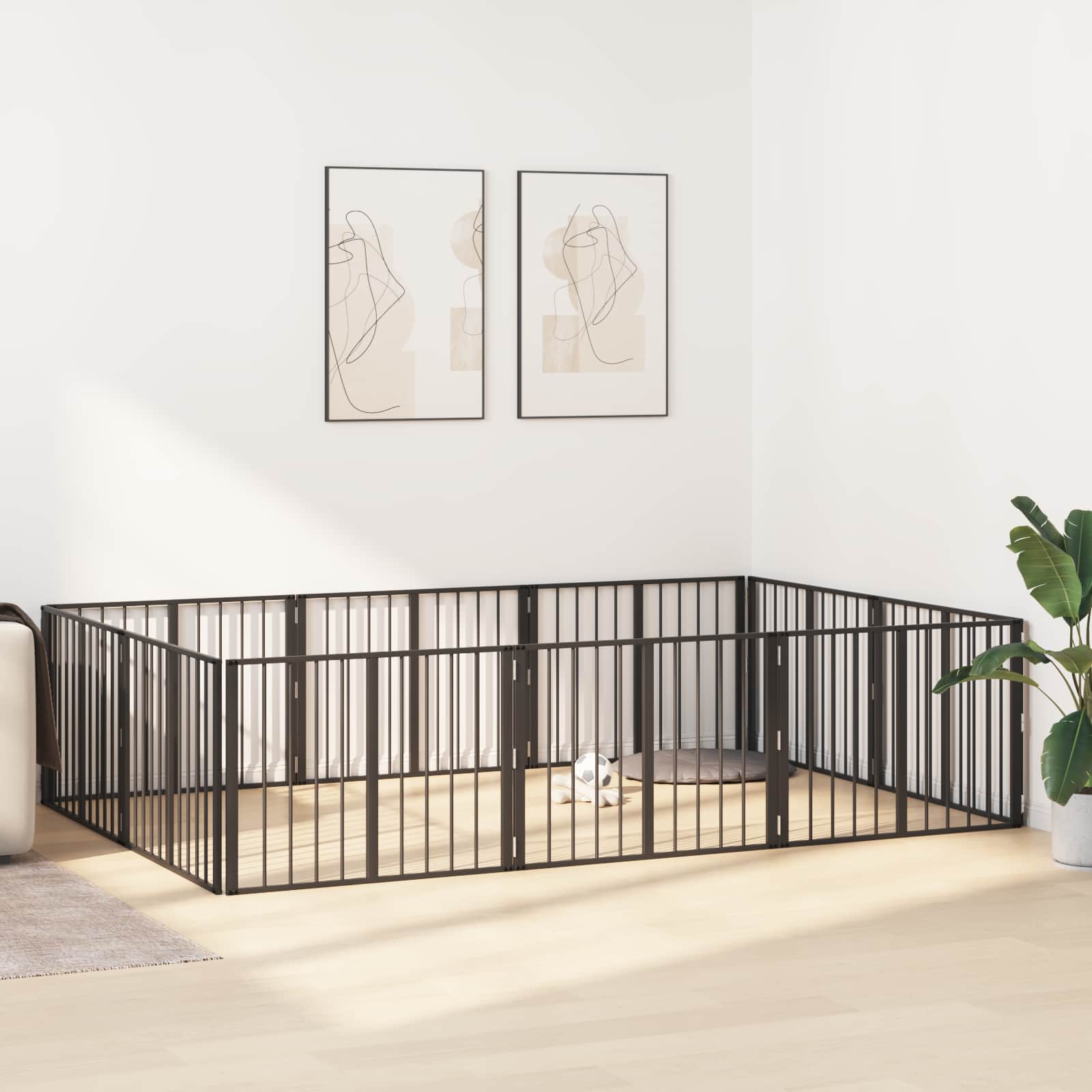 Cancello per cani 10 pz Nero 80 x 60 cm Acciaio zincato
