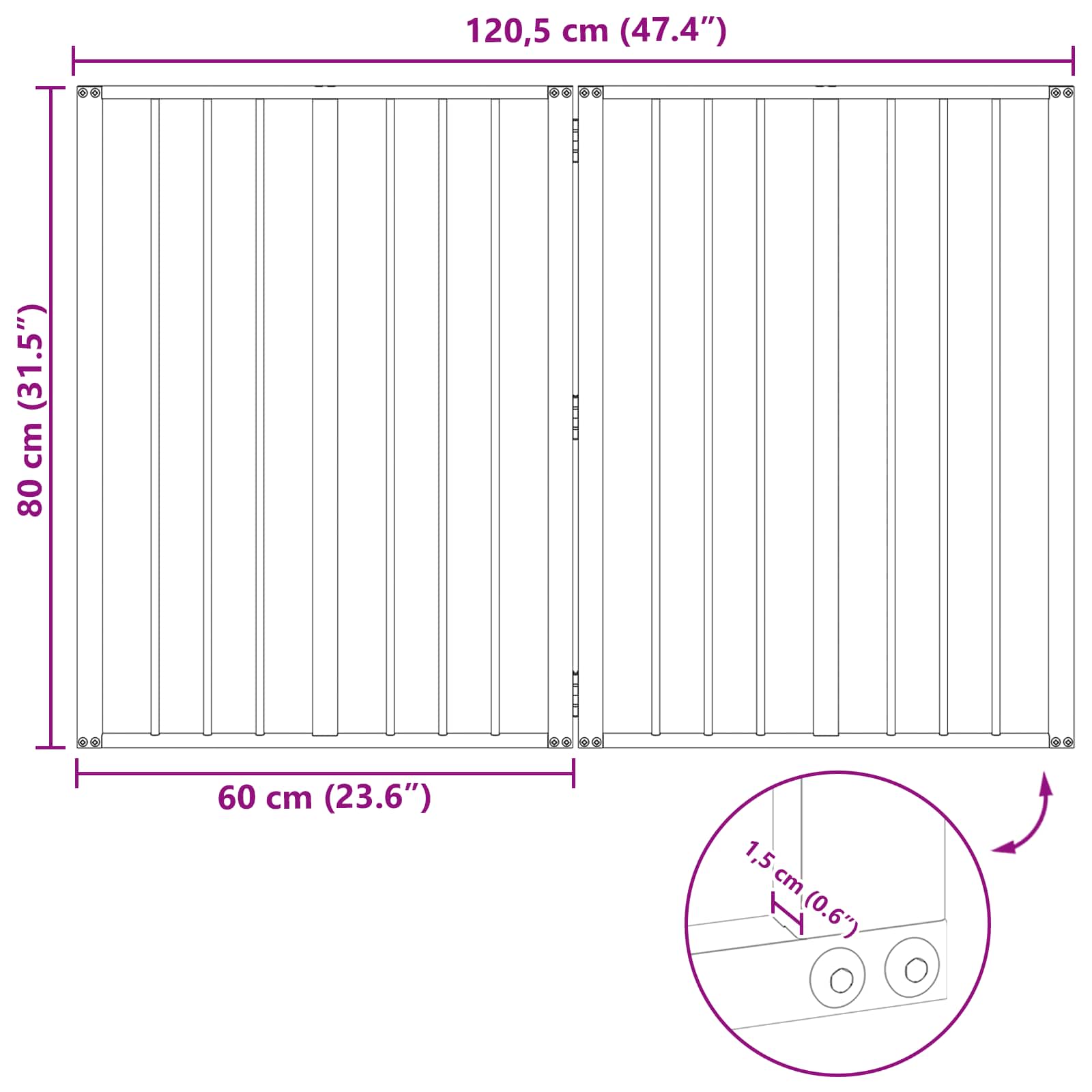 Cancello per cani 2 pz Nero 60 x 80 cm Acciaio zincato