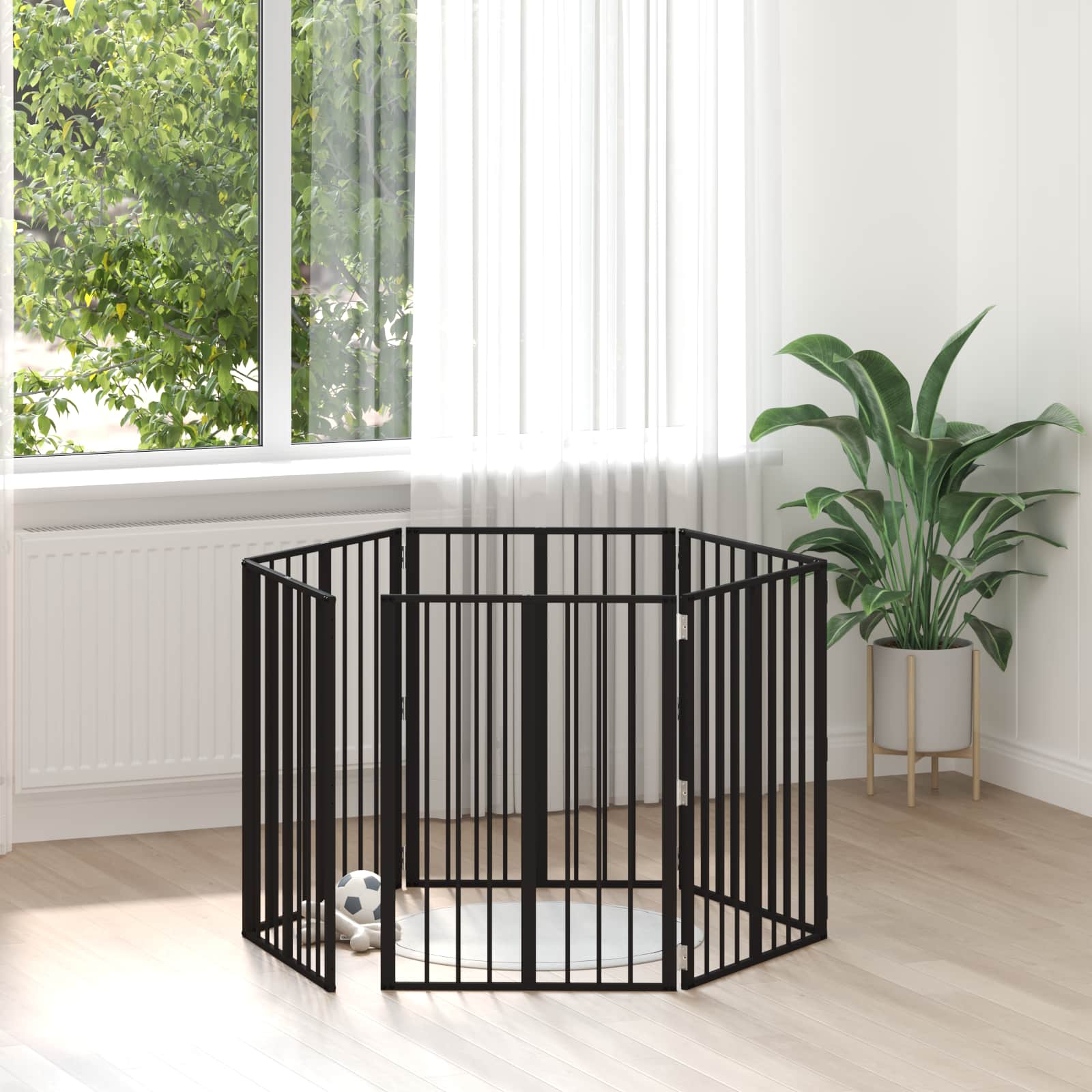 Cancello per cani 6 pz Nero 60 x 80 cm Acciaio zincato