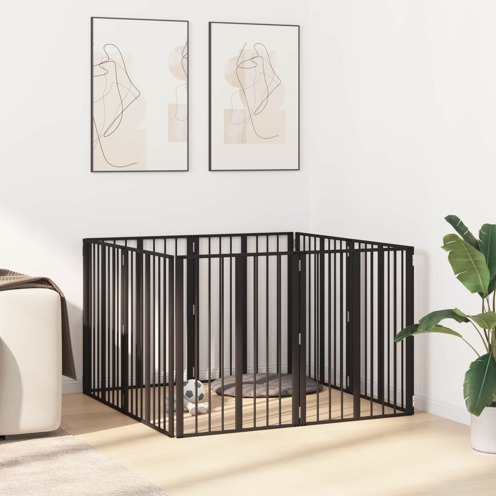 Cancello per cani 8 pz Nero 60 x 80 cm Acciaio zincato
