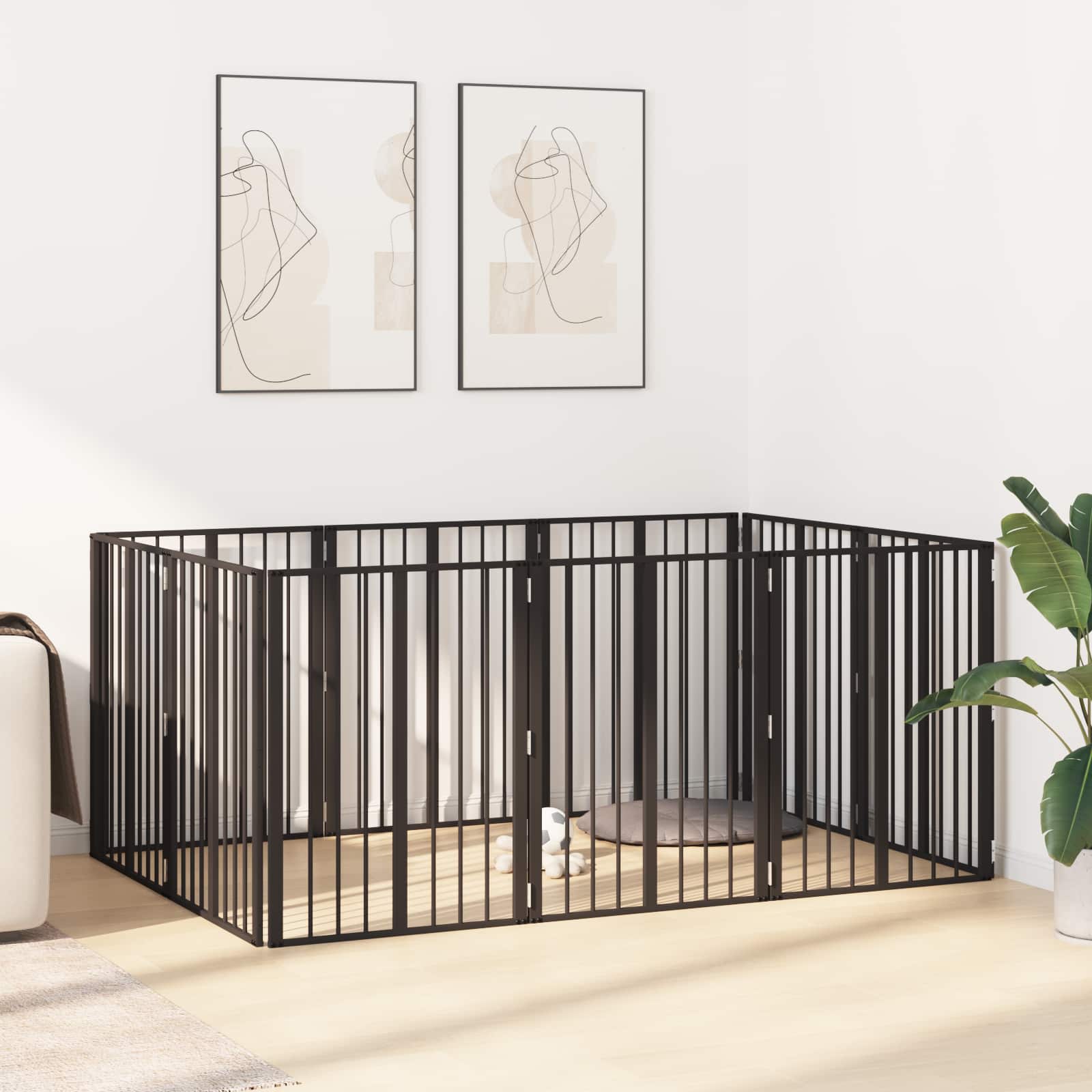Cancello per cani 10 pz Nero 60 x 80 cm Acciaio zincato