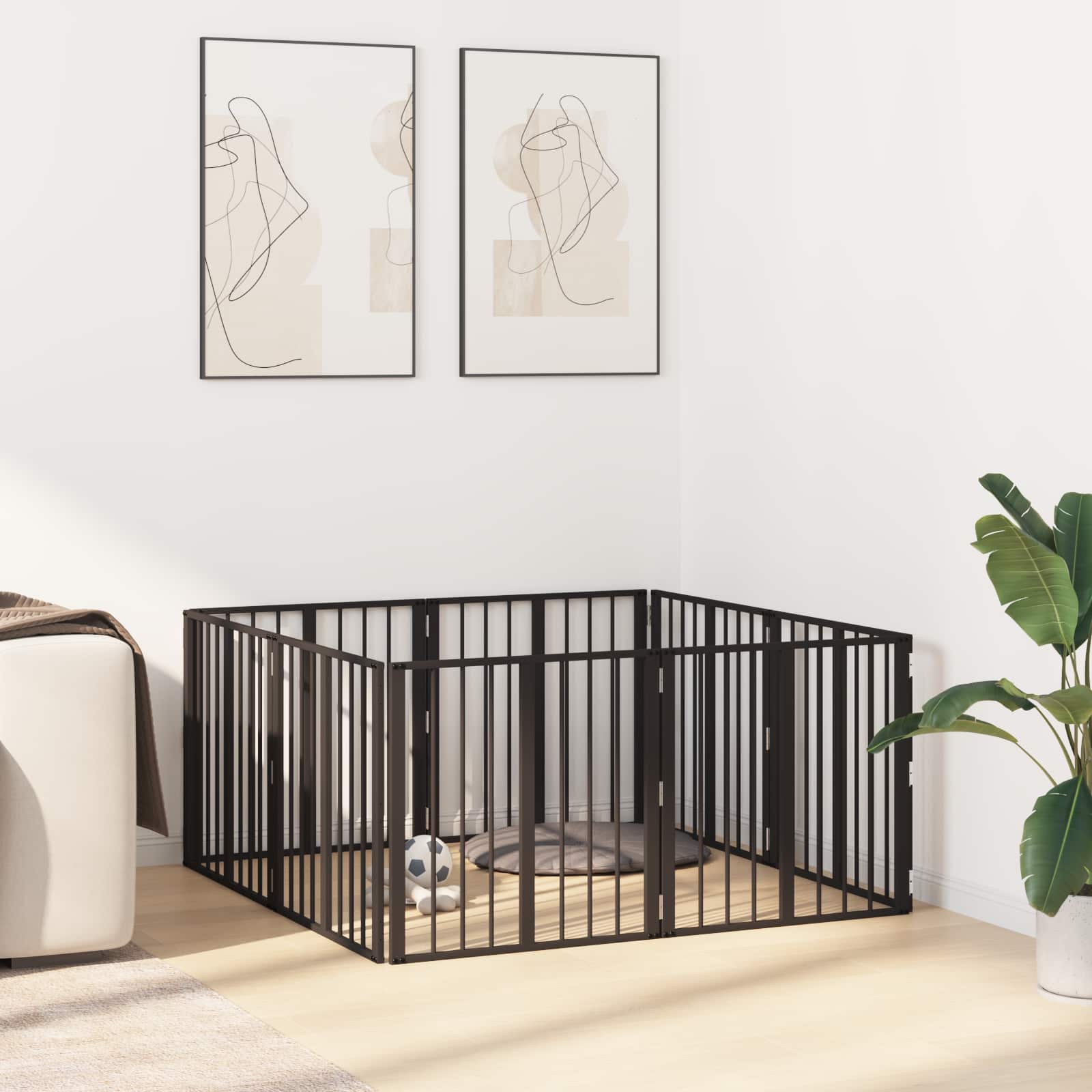 Cancello per cani 8 pz Nero 60 x 60 cm Acciaio zincato