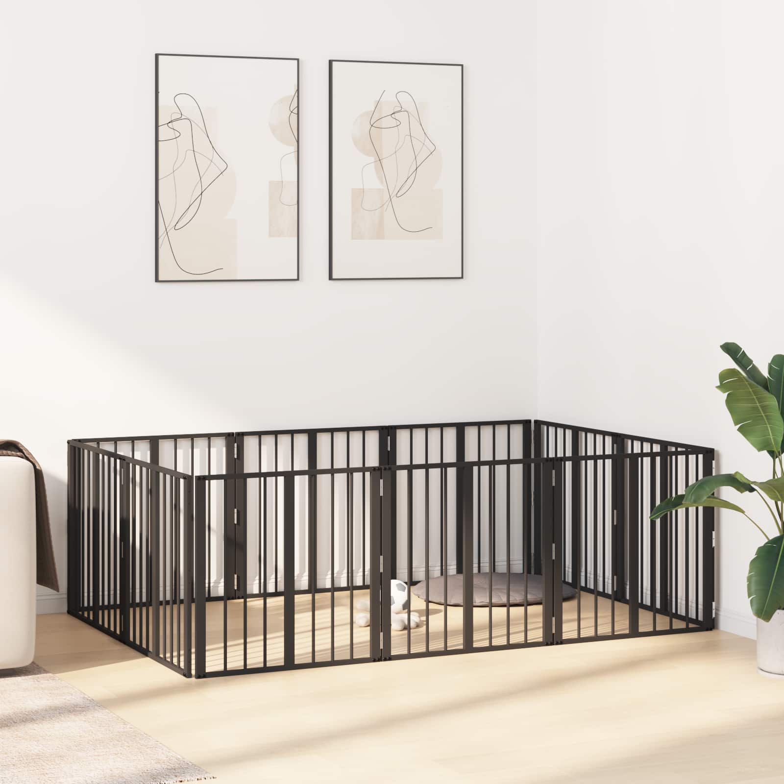 Cancello per cani 10 pz Nero 60 x 60 cm Acciaio zincato
