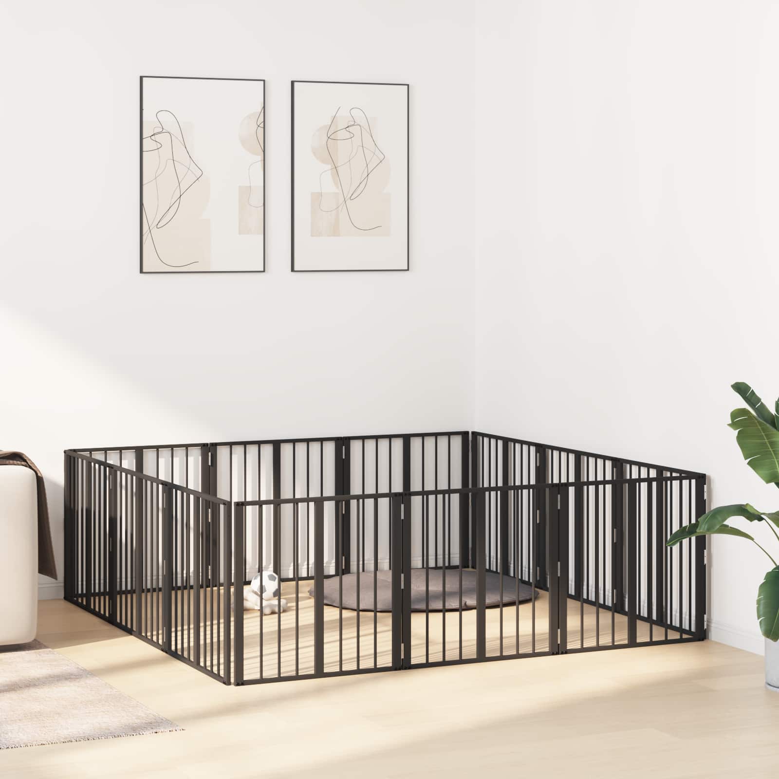 Cancello per cani 12 pz Nero 60 x 60 cm Acciaio zincato