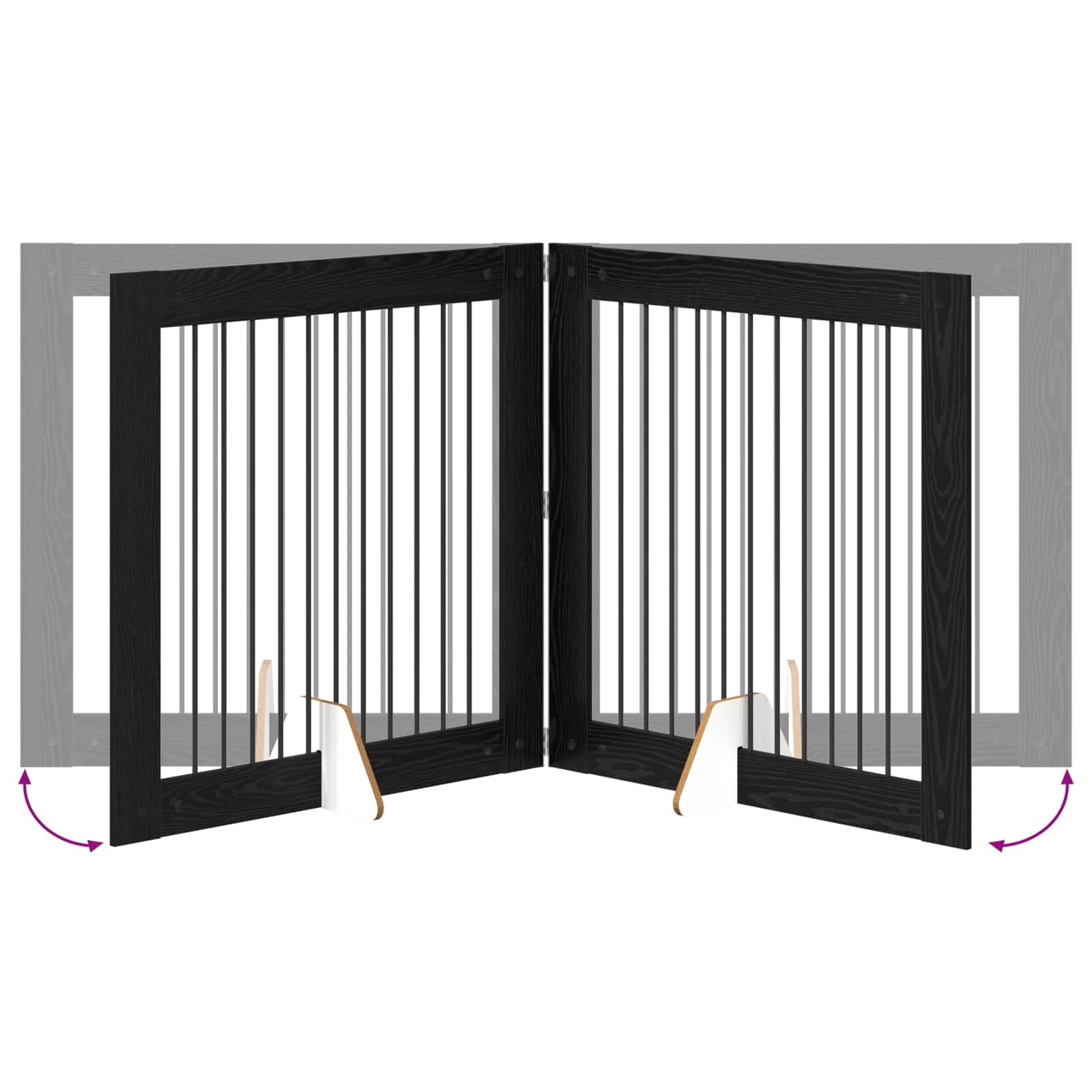 Cancello per cani pieghevole con supporti 2 pz Rovere Nero