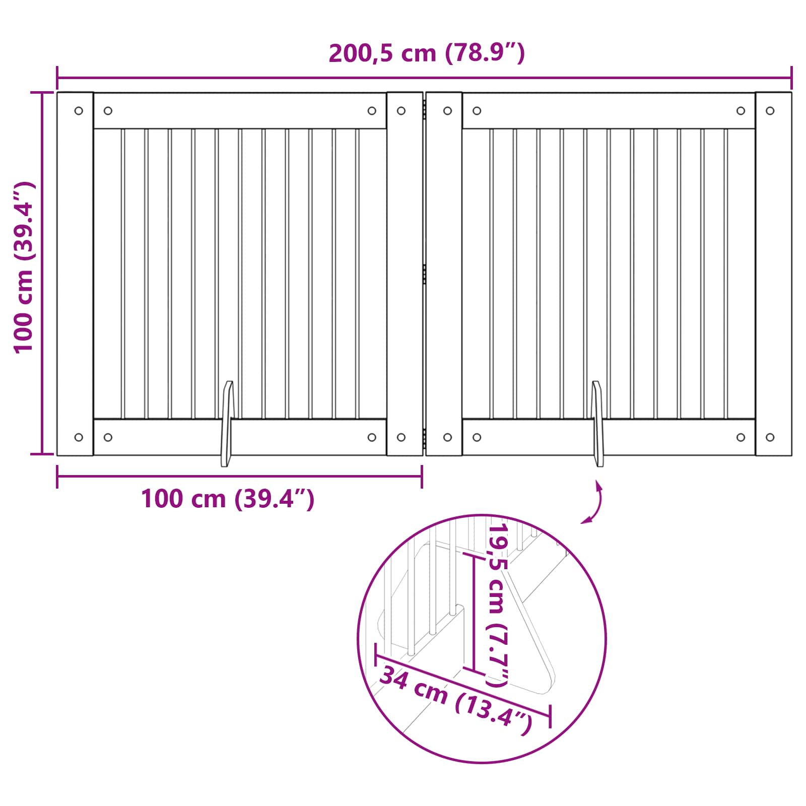 Cancello per cani pieghevole con supporti 2 pz 200,5 cm
