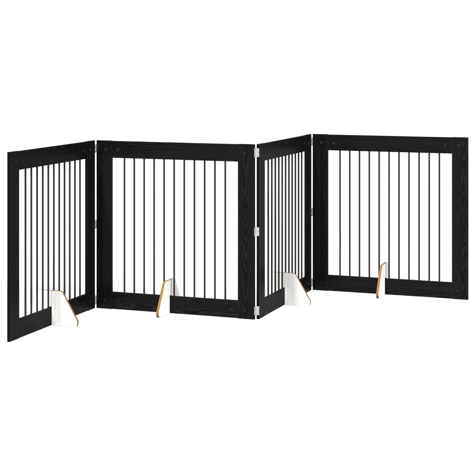 Cancello per cani pieghevole con supporti 4 pz Rovere Nero
