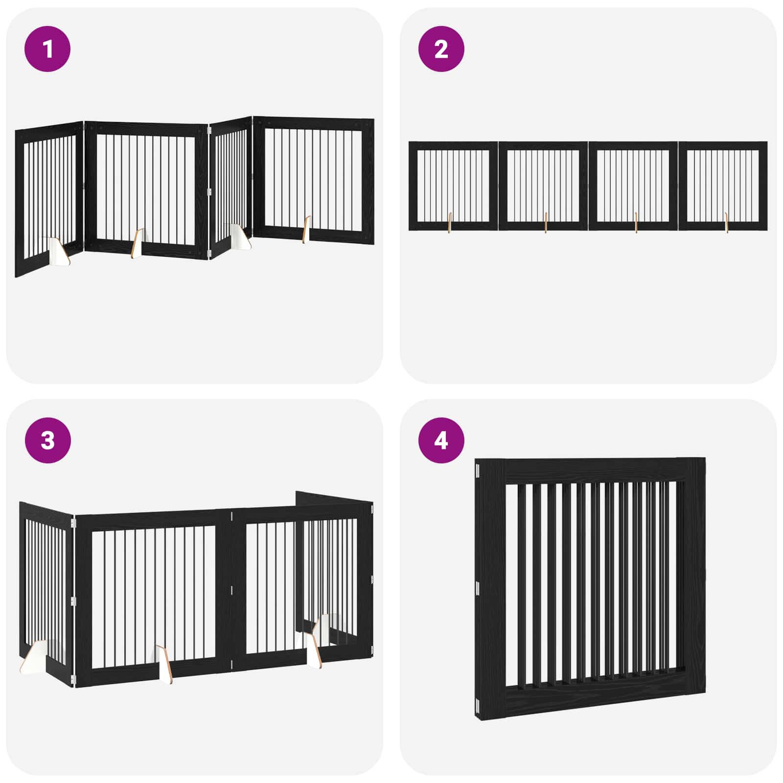 Cancello per cani pieghevole con supporti 4 pz Rovere Nero