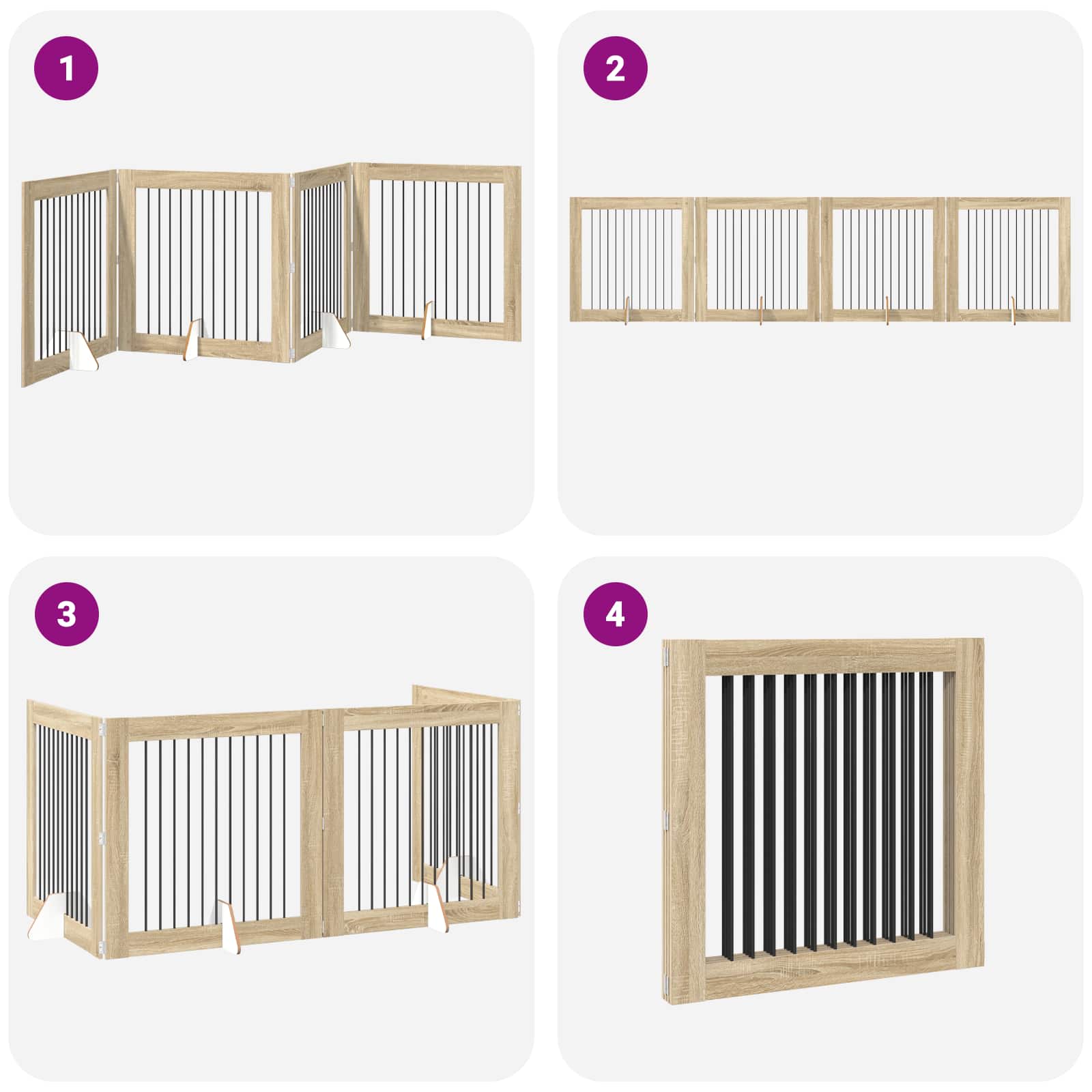 Cancello per cani pieghevole con supporti 4 pz Rovere Sonoma