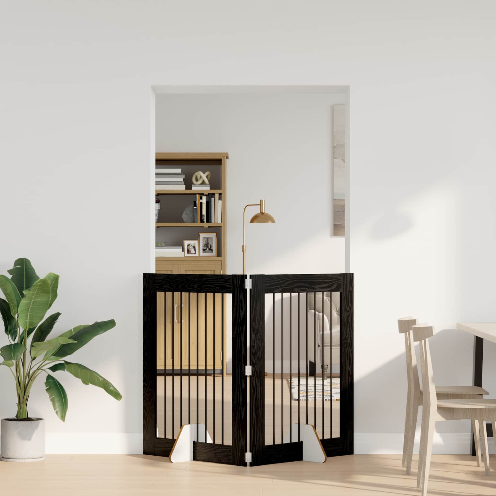 Cancello per cani pieghevole con supporti 2 pz Rovere Nero