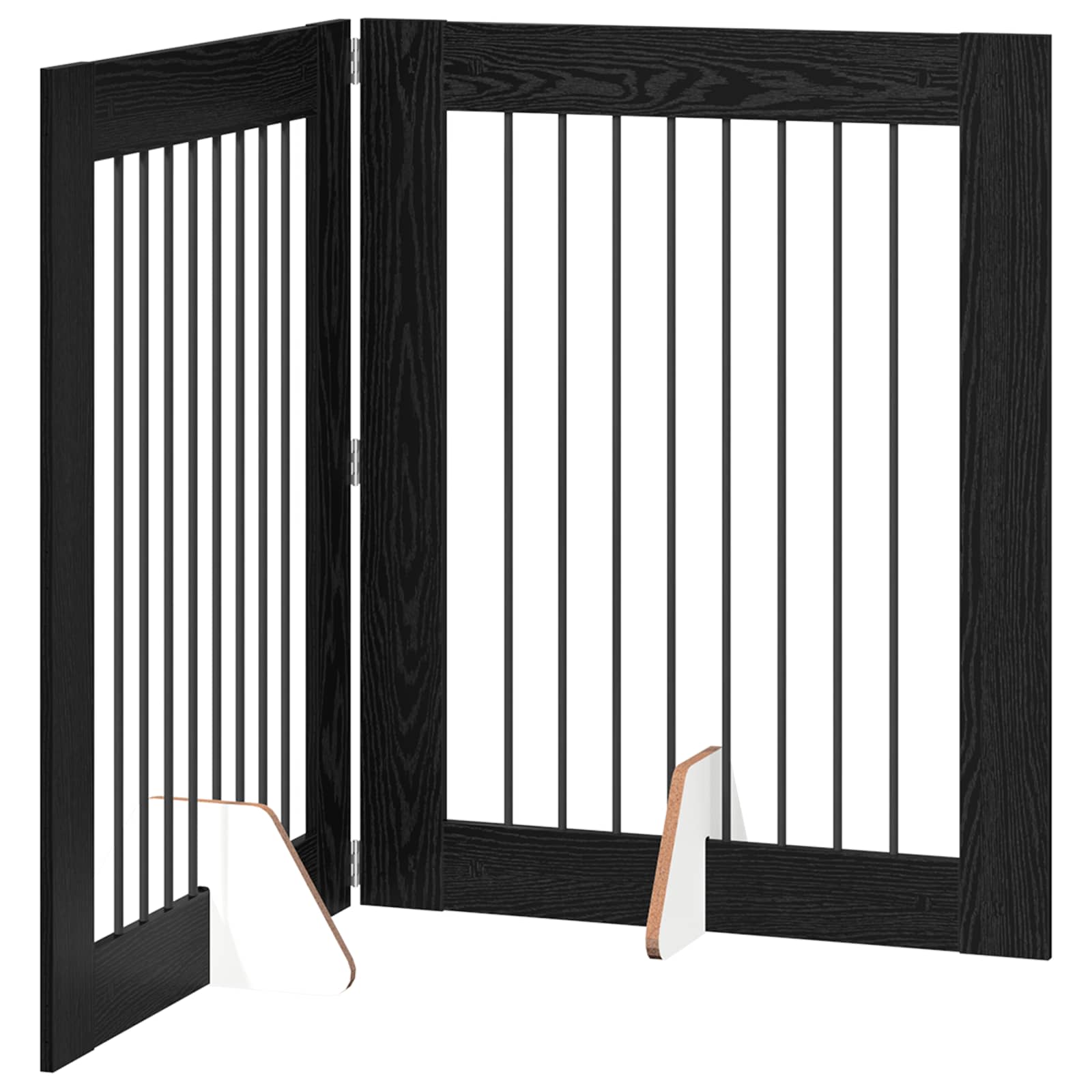Cancello per cani pieghevole con supporti 2 pz Rovere Nero