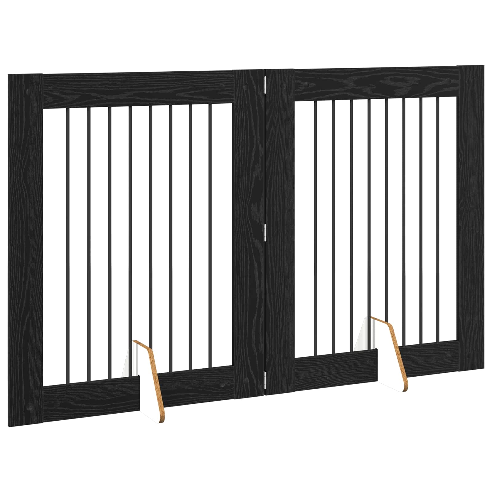 Cancello per cani pieghevole con supporti 2 pz Rovere Nero