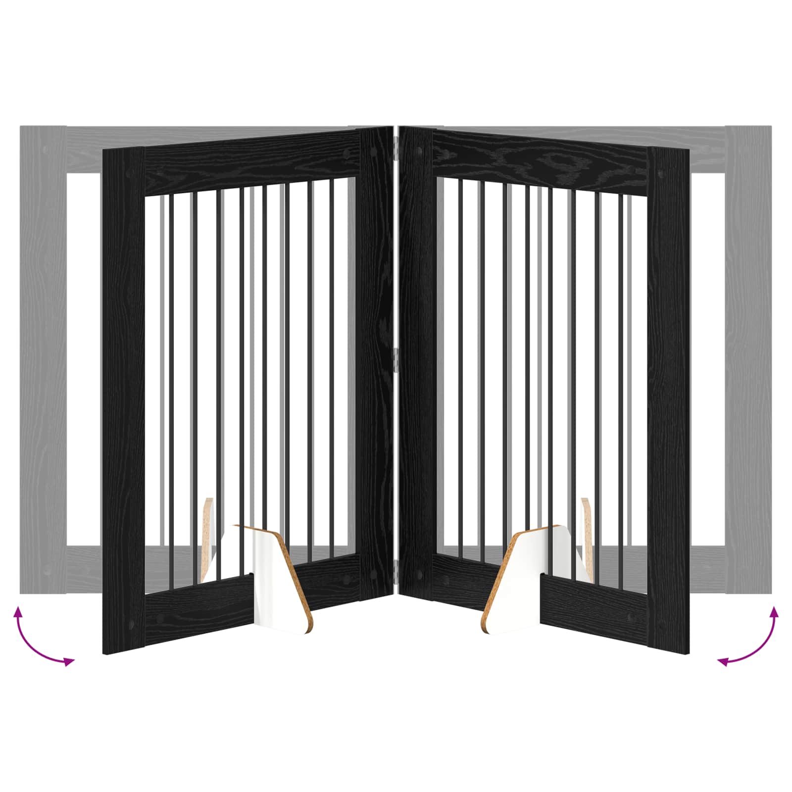 Cancello per cani pieghevole con supporti 2 pz Rovere Nero