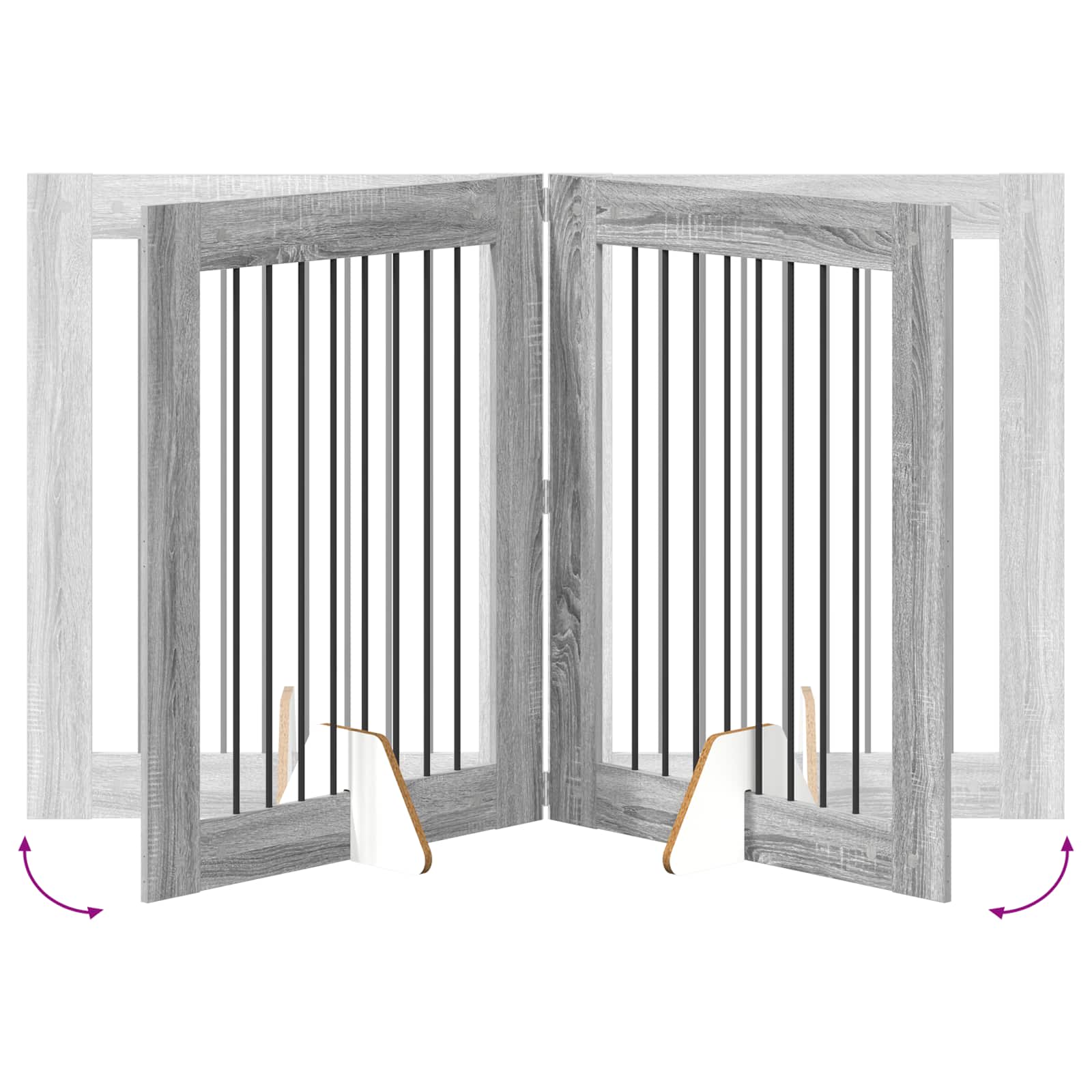 Cancello per cani pieghevole con supporti 2 pz Sonoma grigio