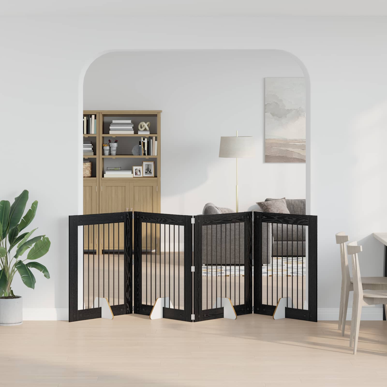 Cancello per cani pieghevole con supporti 4 pz Rovere Nero
