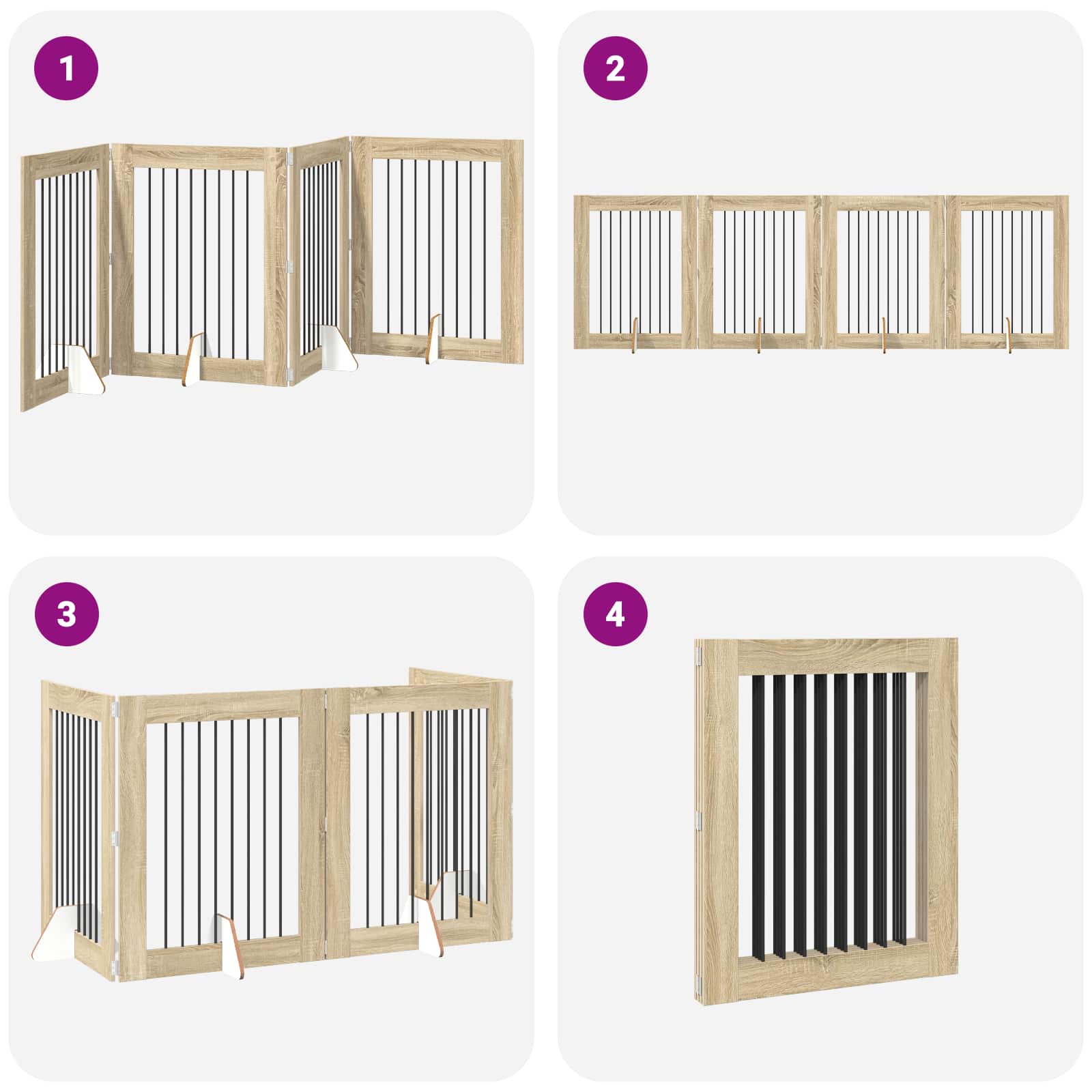 Cancello per cani pieghevole con supporti 4 pz Rovere Sonoma