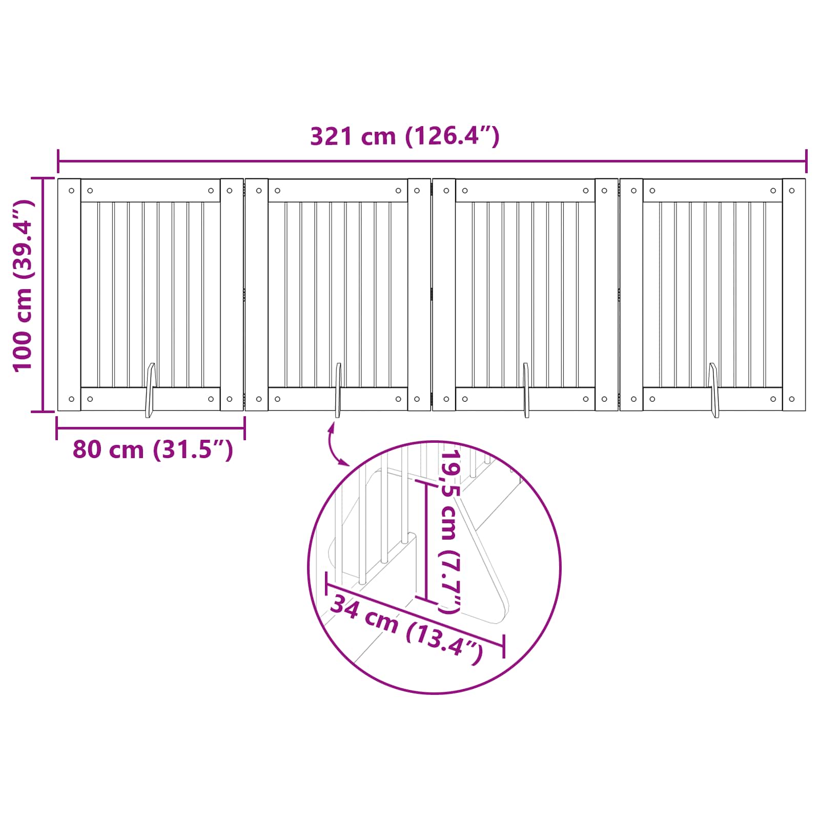 Cancello per cani pieghevole con supporti 4 pz Rovere Fumo