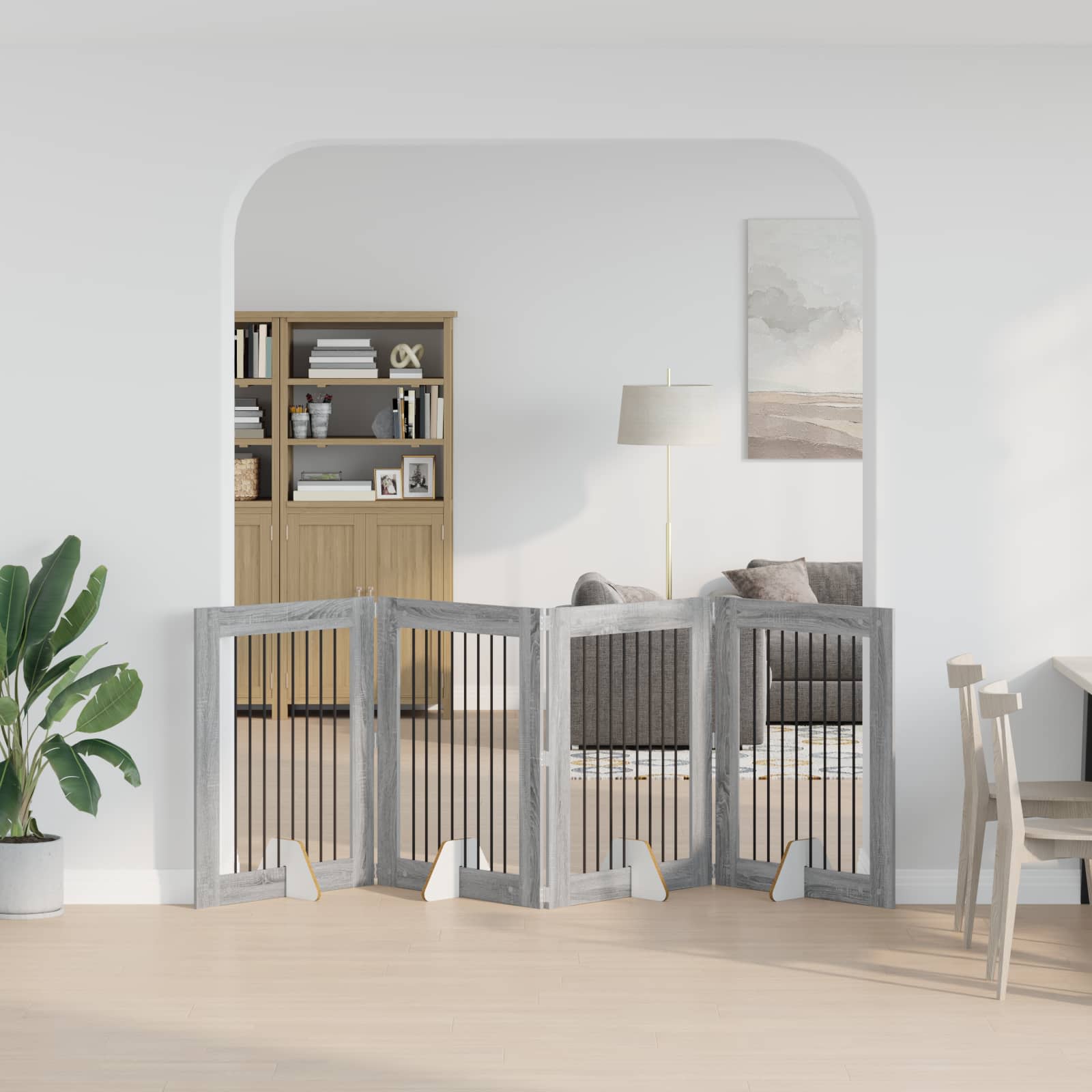 Cancello per cani pieghevole con supporti 4 pz Sonoma grigio