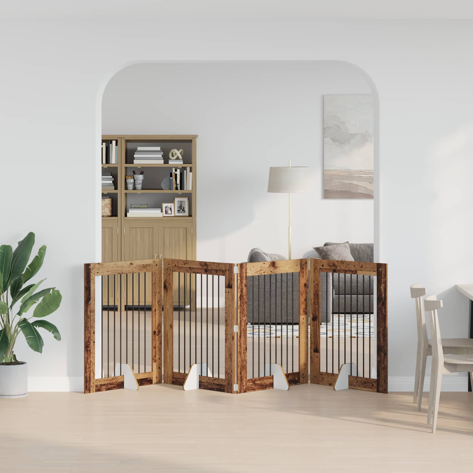 Cancello per cani pieghevole con supporti 4 pz Legno antico