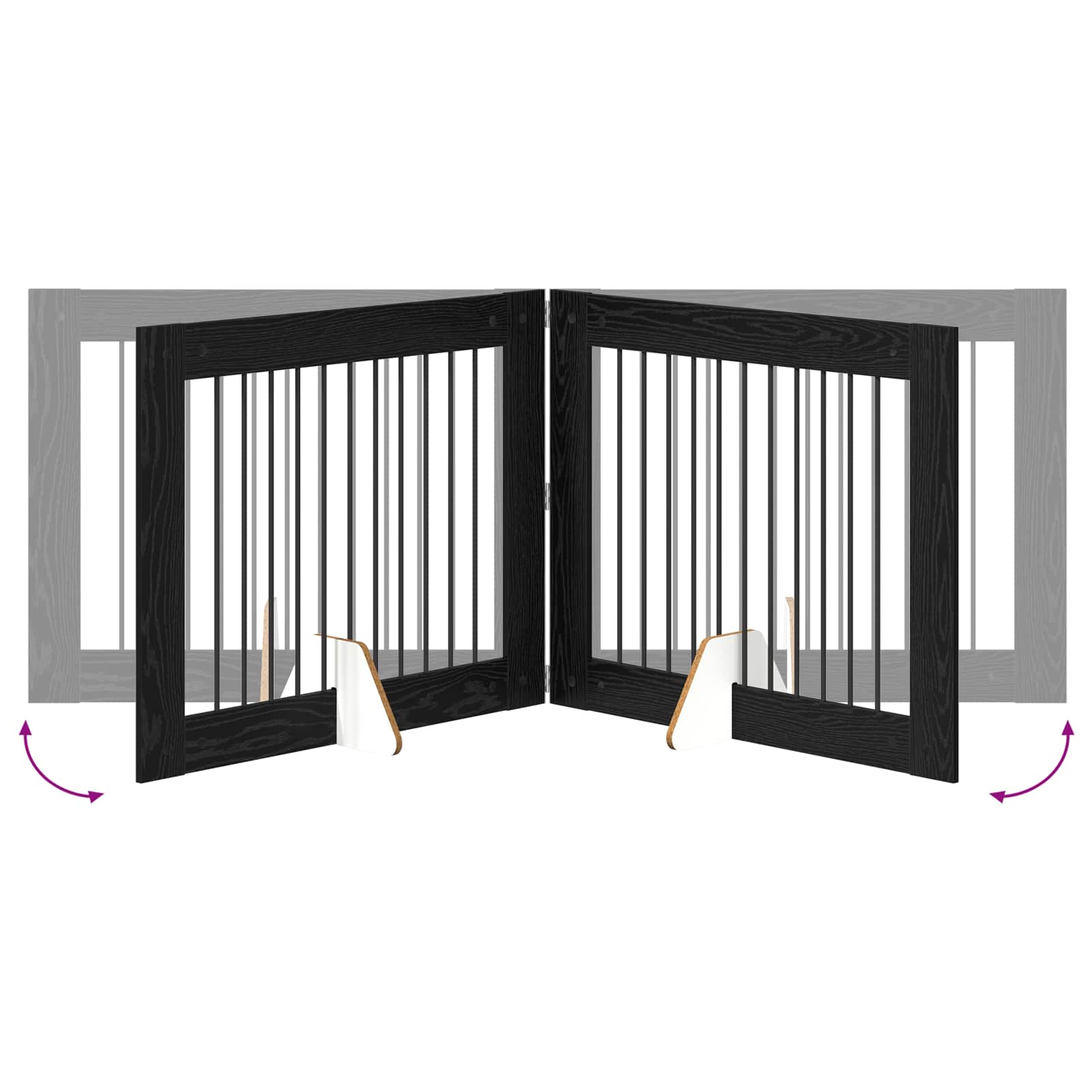 Cancello per cani pieghevole con supporti 2 pz Rovere Nero
