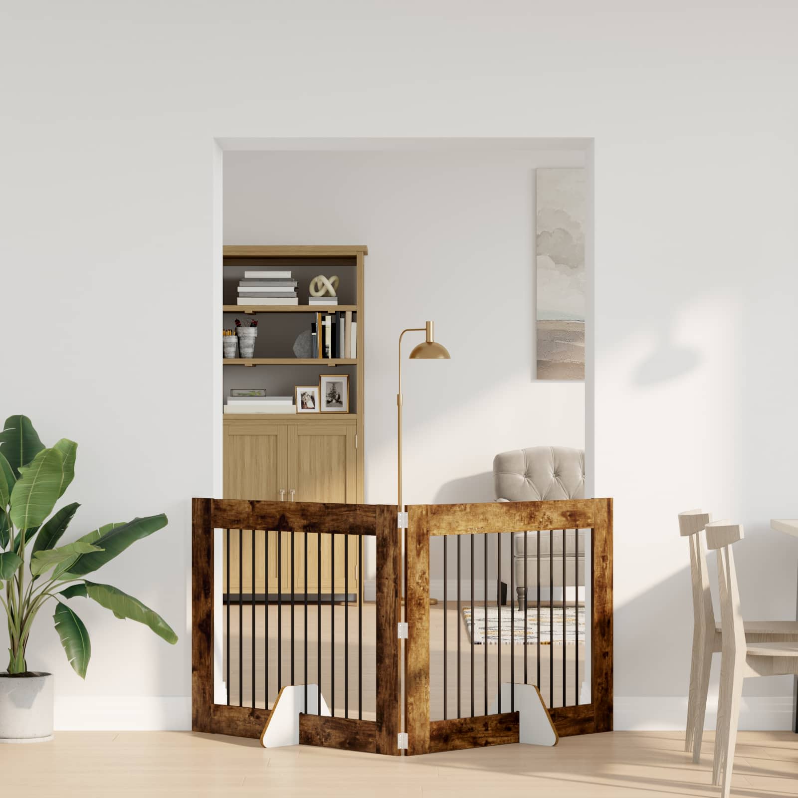 Cancello per cani pieghevole con supporti 2 pz Rovere Fumo