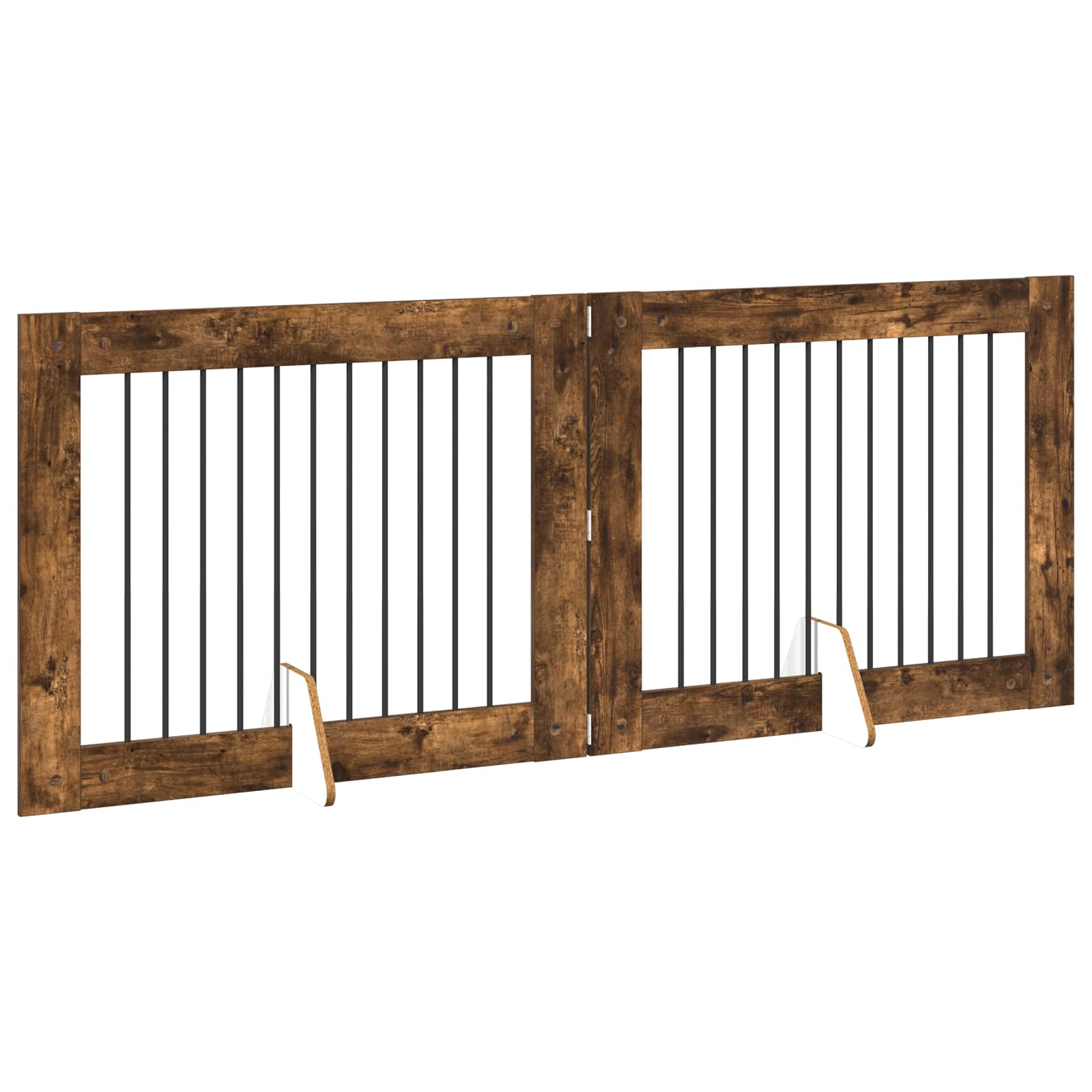 Cancello per cani pieghevole con supporti 2 pz Rovere Fumo
