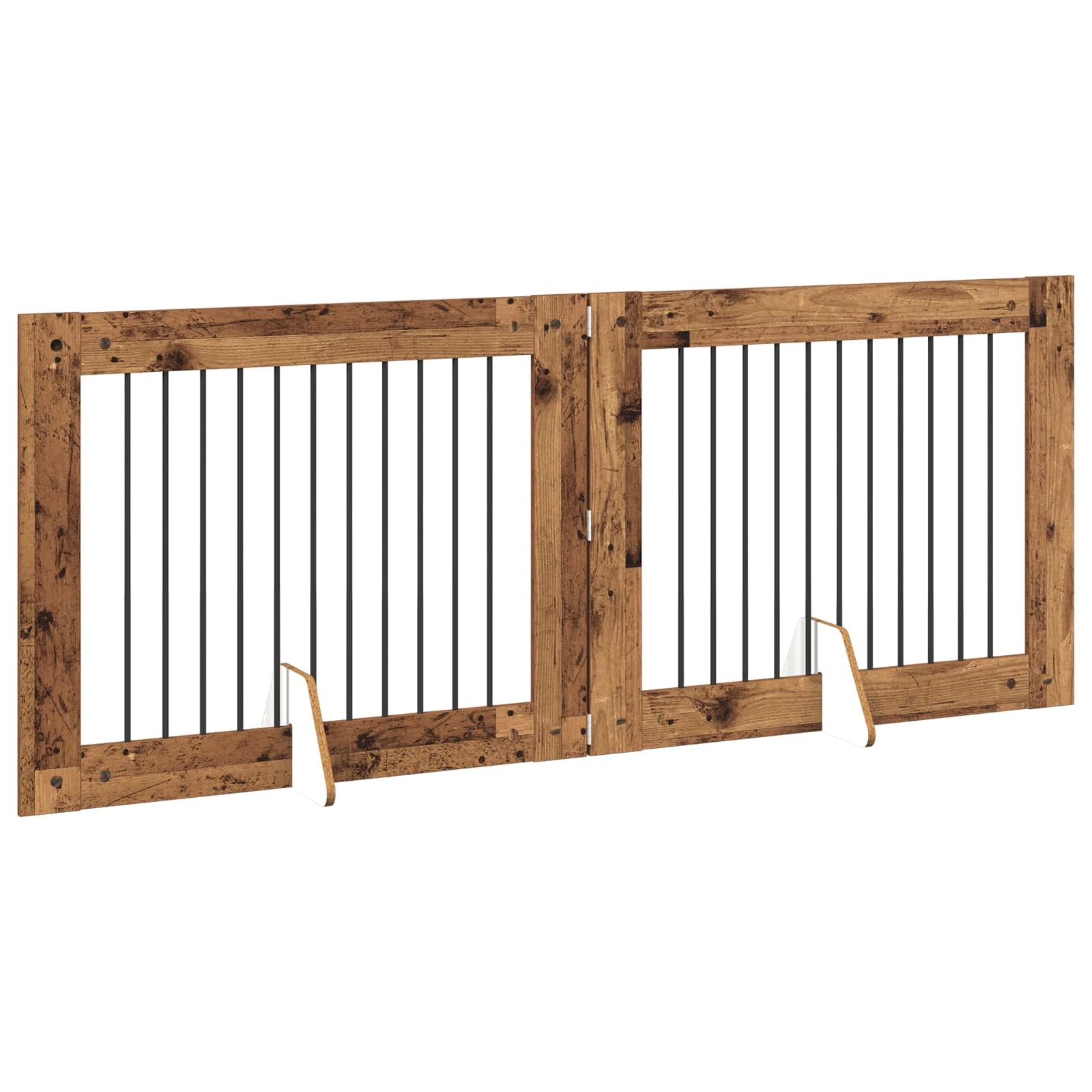 Cancello per cani pieghevole con supporti 2 pz Legno antico