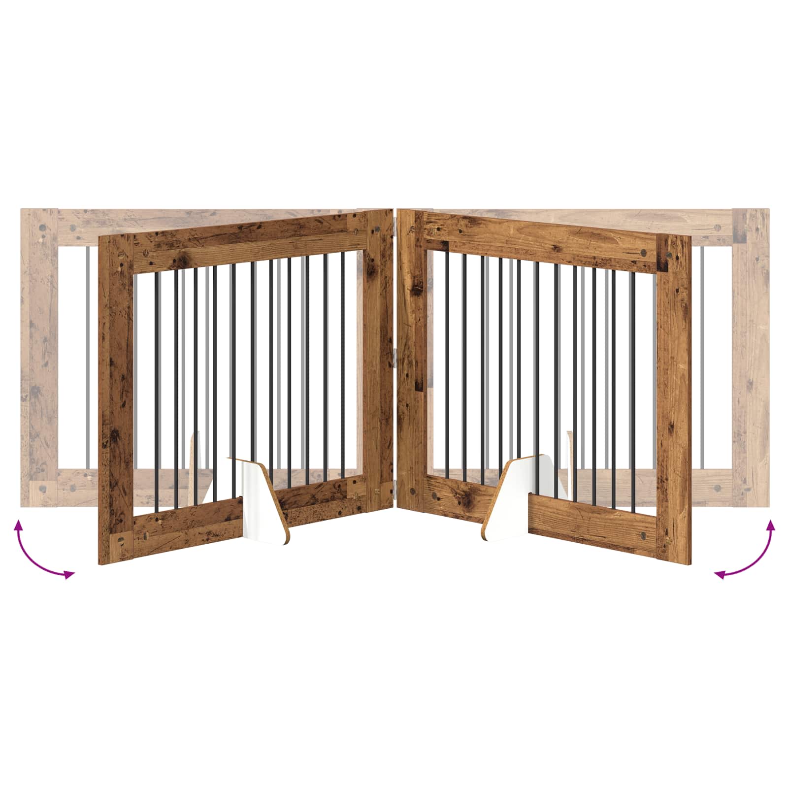 Cancello per cani pieghevole con supporti 2 pz Legno antico