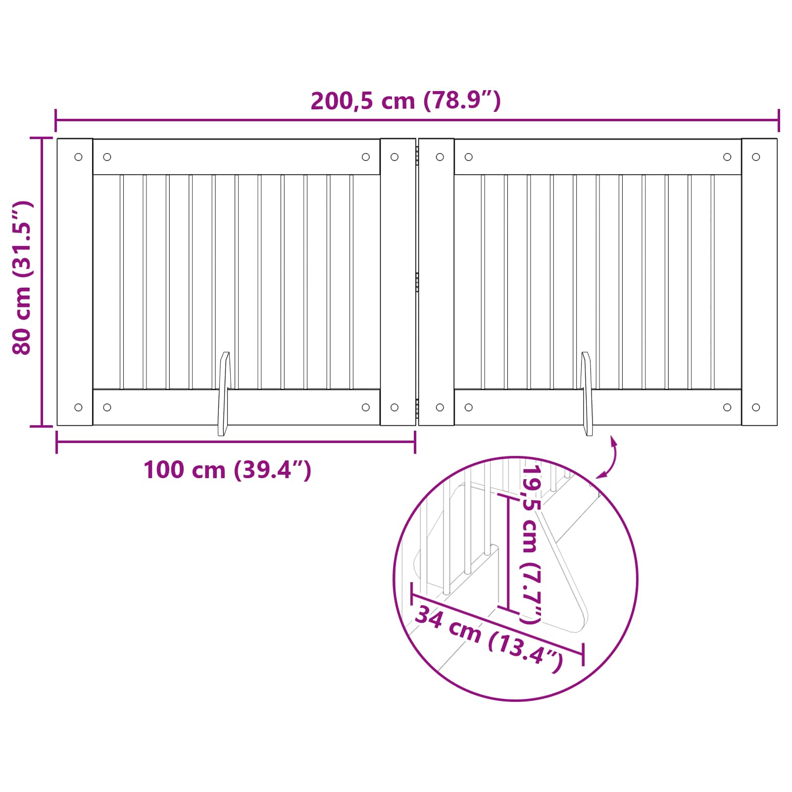Cancello per cani pieghevole con supporti 2 pz 200,5 cm