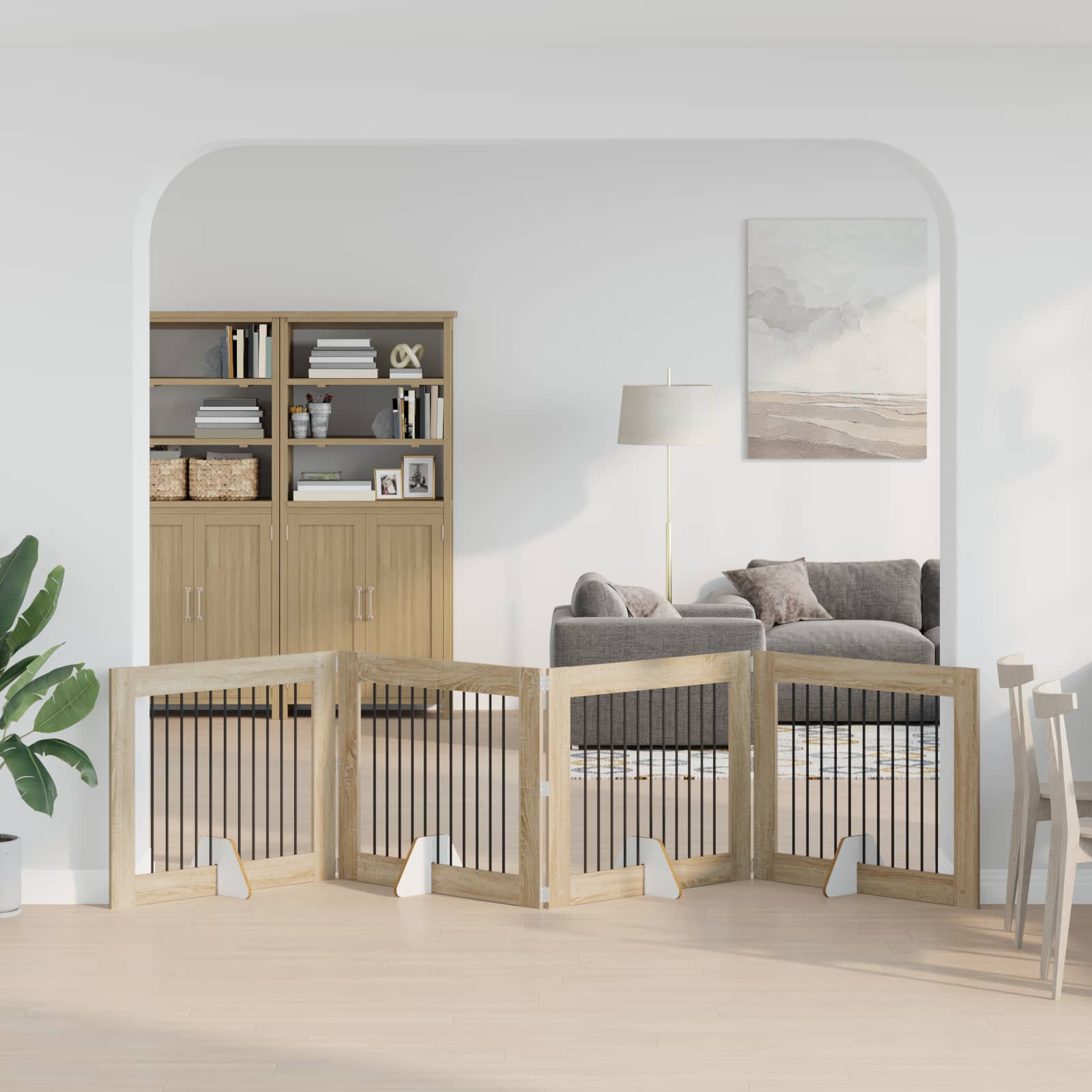 Cancello per cani pieghevole con supporti 4 pz Rovere Sonoma