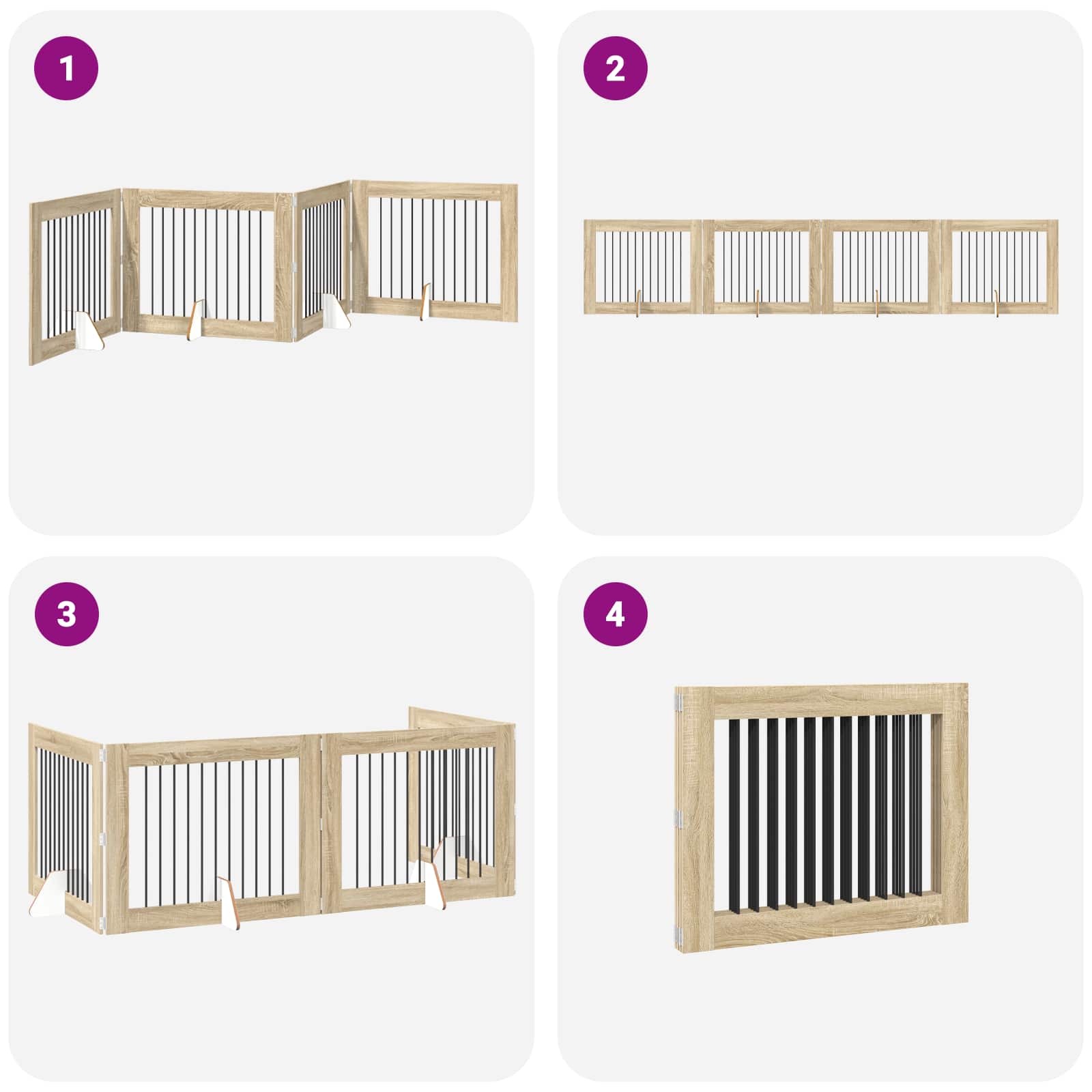 Cancello per cani pieghevole con supporti 4 pz Rovere Sonoma