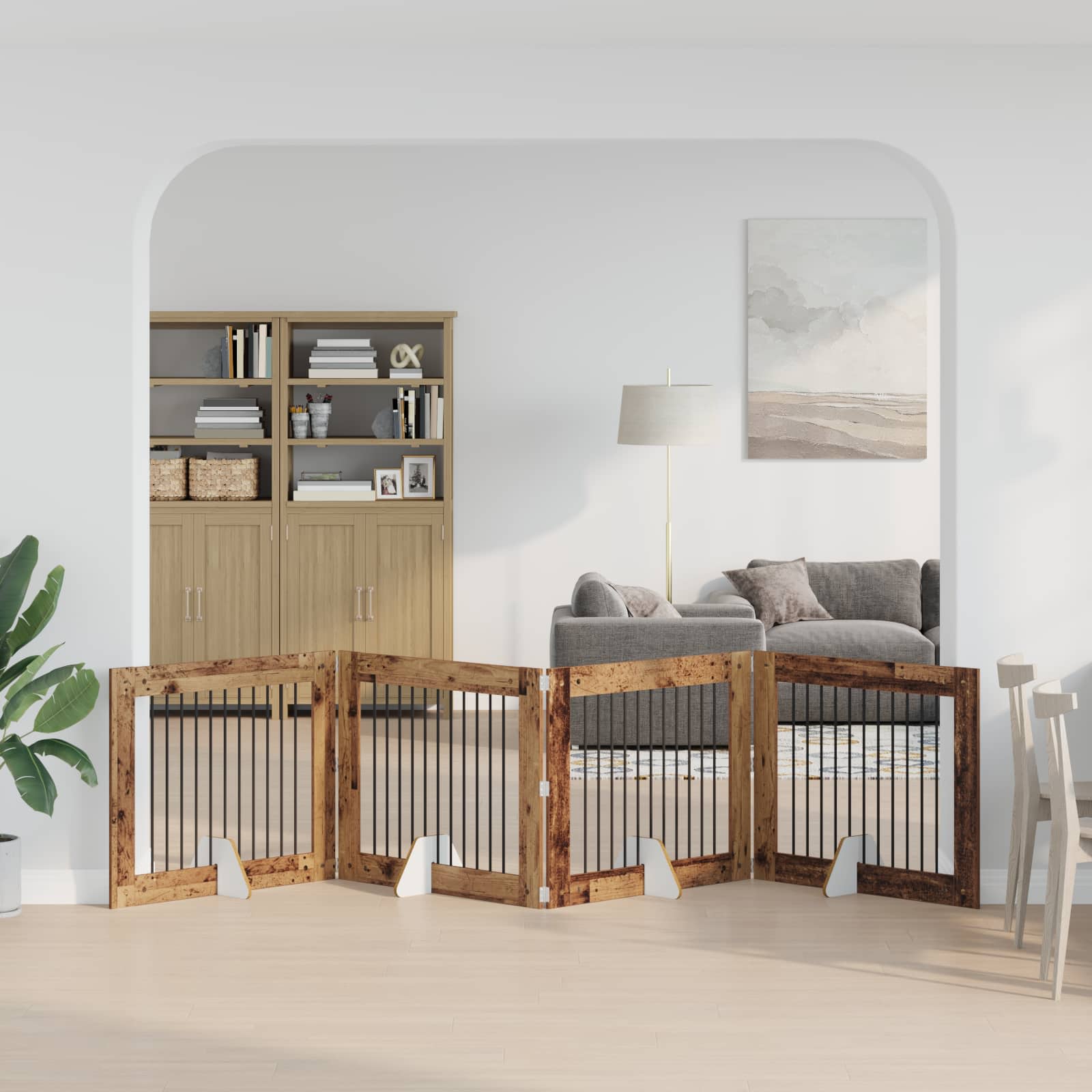 Cancello per cani pieghevole con supporti 4 pz Legno antico