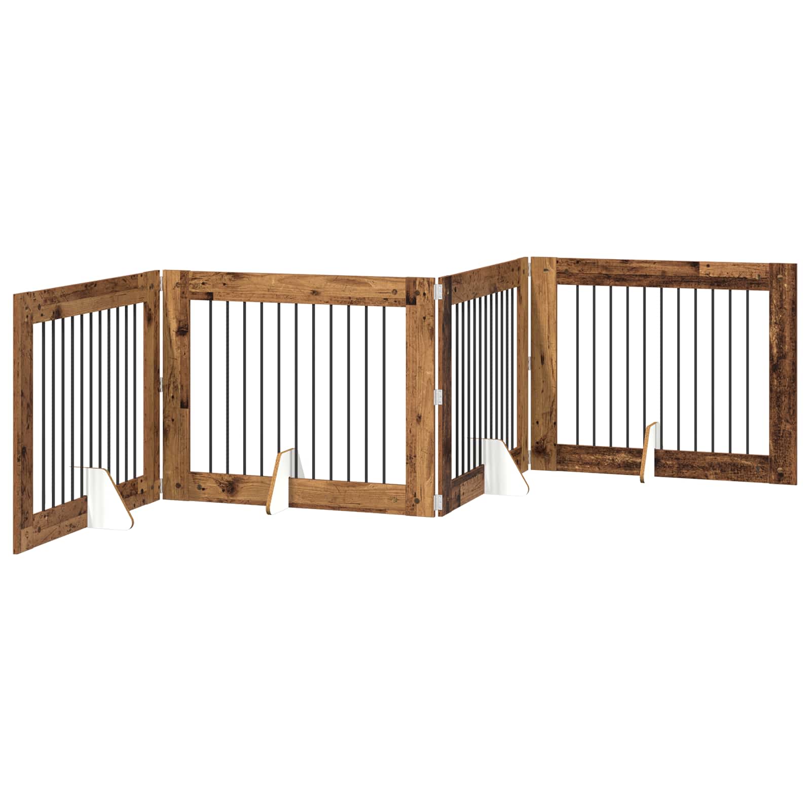 Cancello per cani pieghevole con supporti 4 pz Legno antico