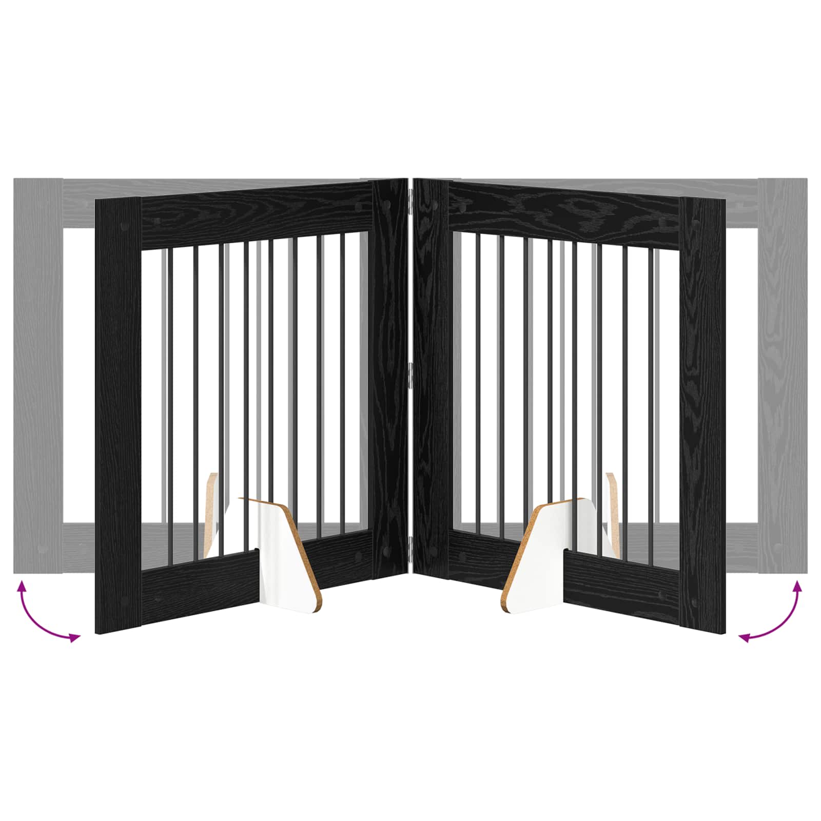 Cancello per cani pieghevole con supporti 2 pz Rovere Nero