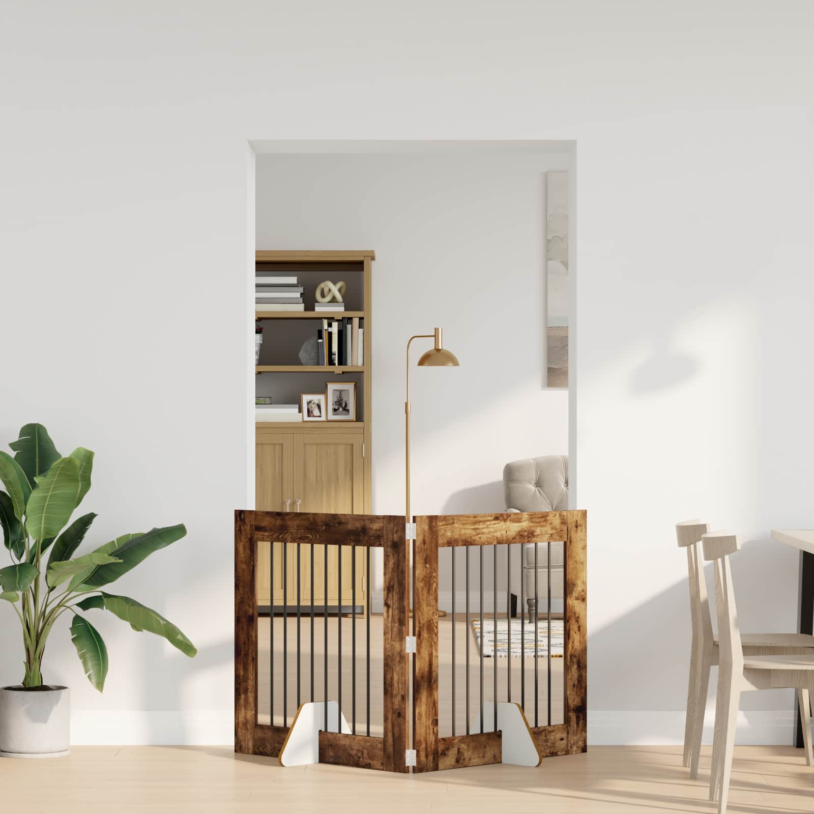 Cancello per cani pieghevole con supporti 2 pz Rovere Fumo