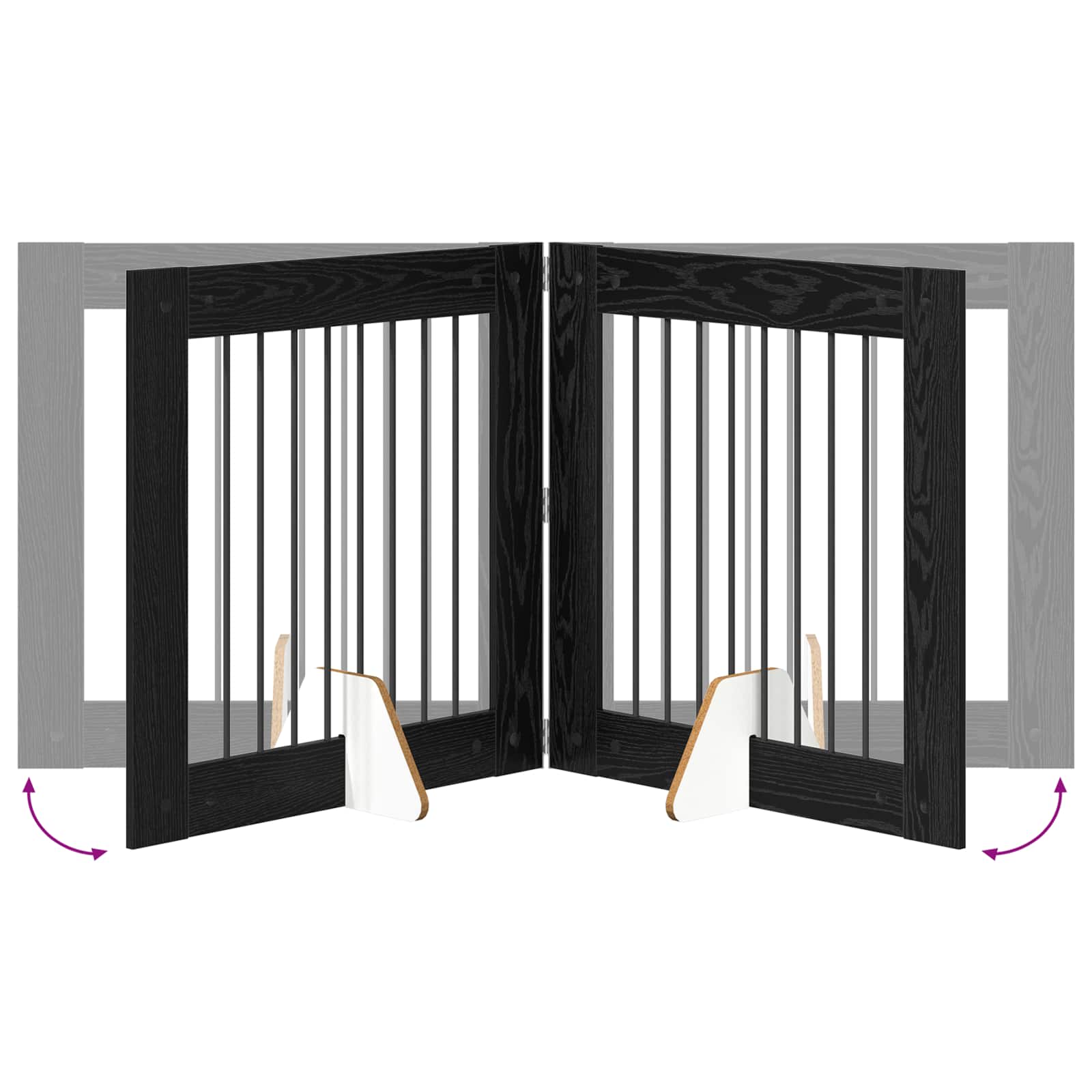Cancello per cani pieghevole con supporti 4 pz Rovere Nero