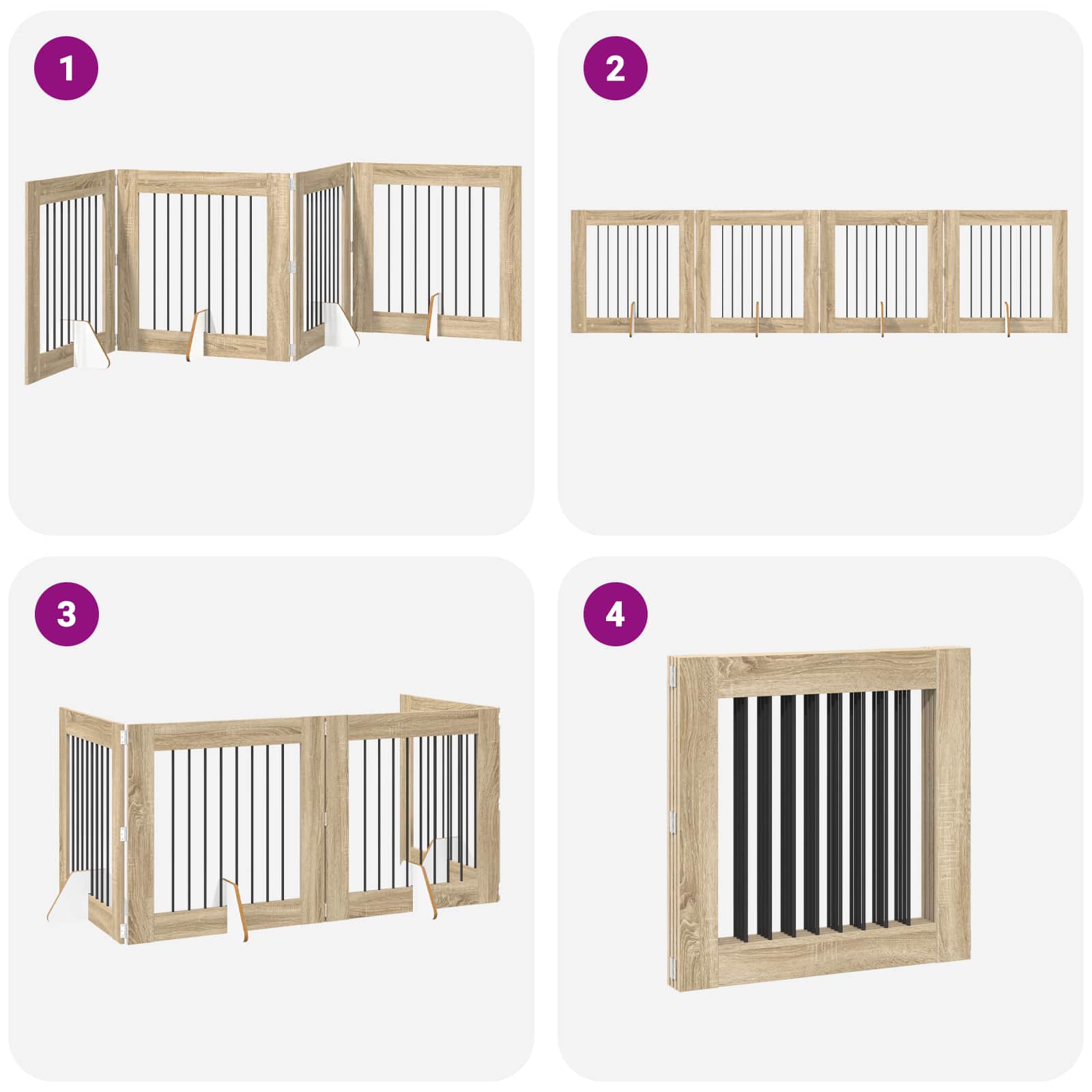 Cancello per cani pieghevole con supporti 4 pz Rovere Sonoma