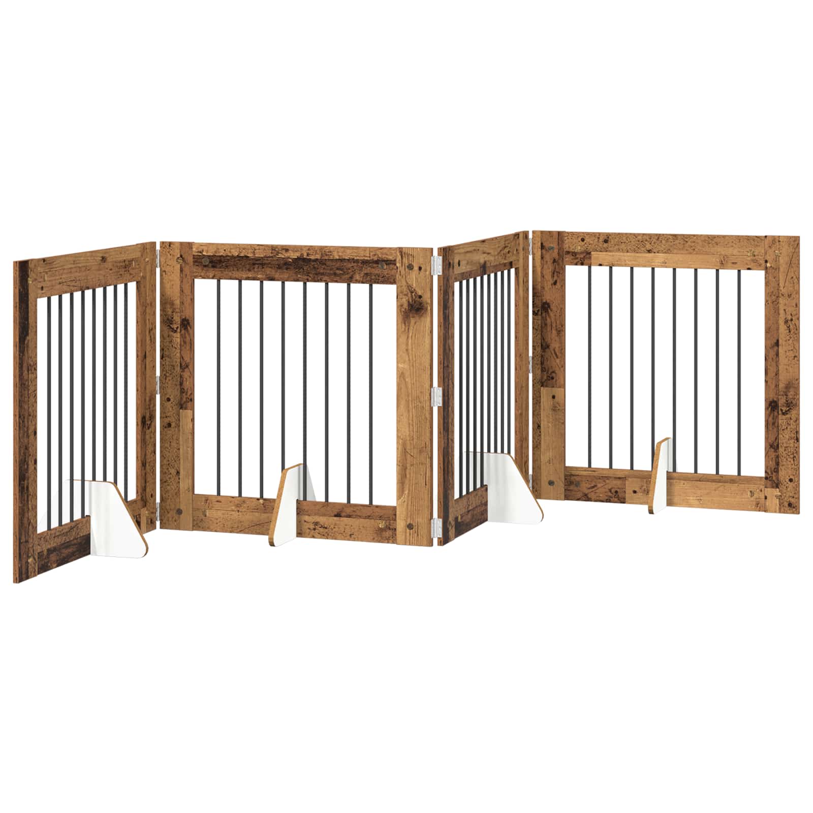 Cancello per cani pieghevole con supporti 4 pz Legno antico