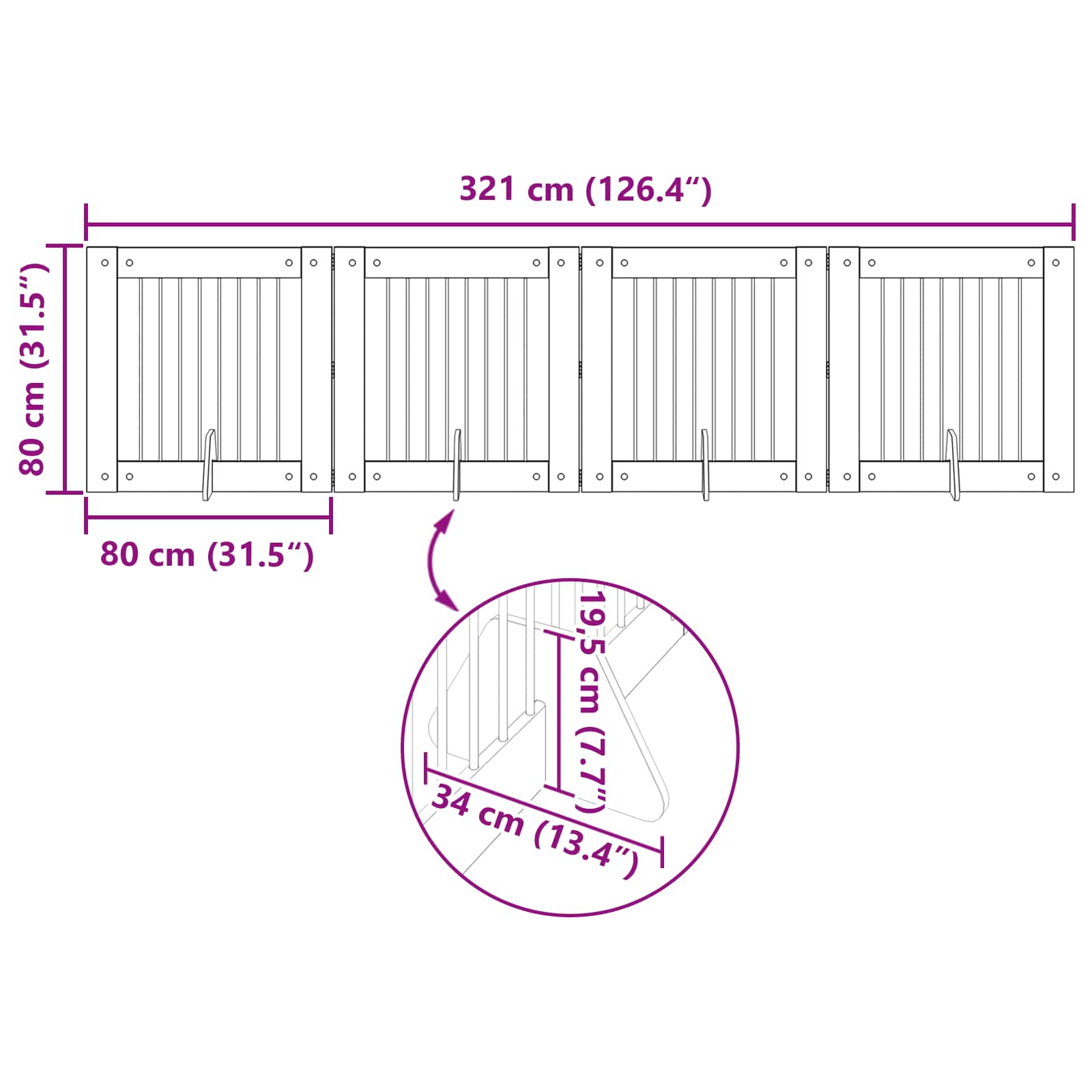 Cancello per cani pieghevole con supporti 4 pz 321 cm