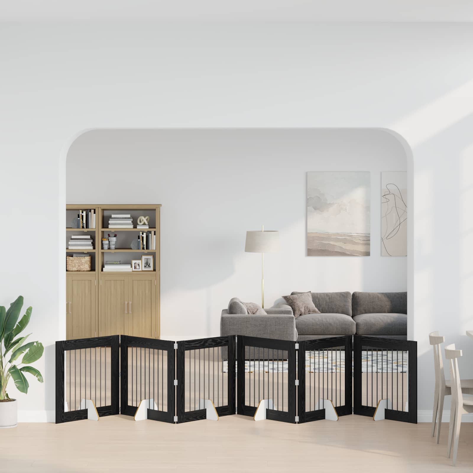 Cancello per cani pieghevole con supporti 6 pz Rovere Nero