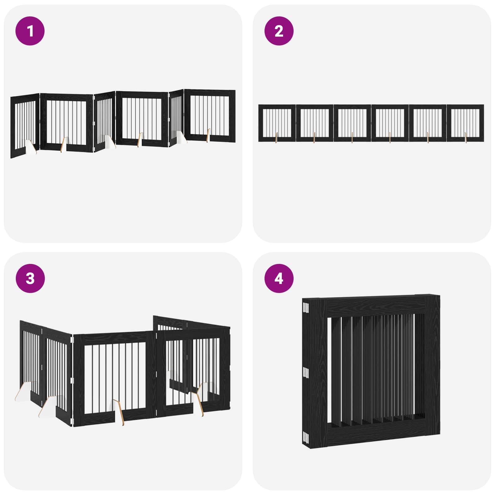 Cancello per cani pieghevole con supporti 6 pz Rovere Nero