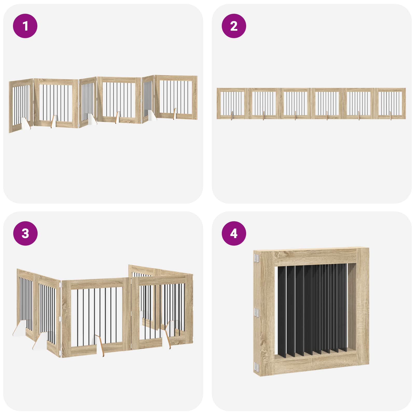 Cancello per cani pieghevole con supporti 6 pz Rovere Sonoma