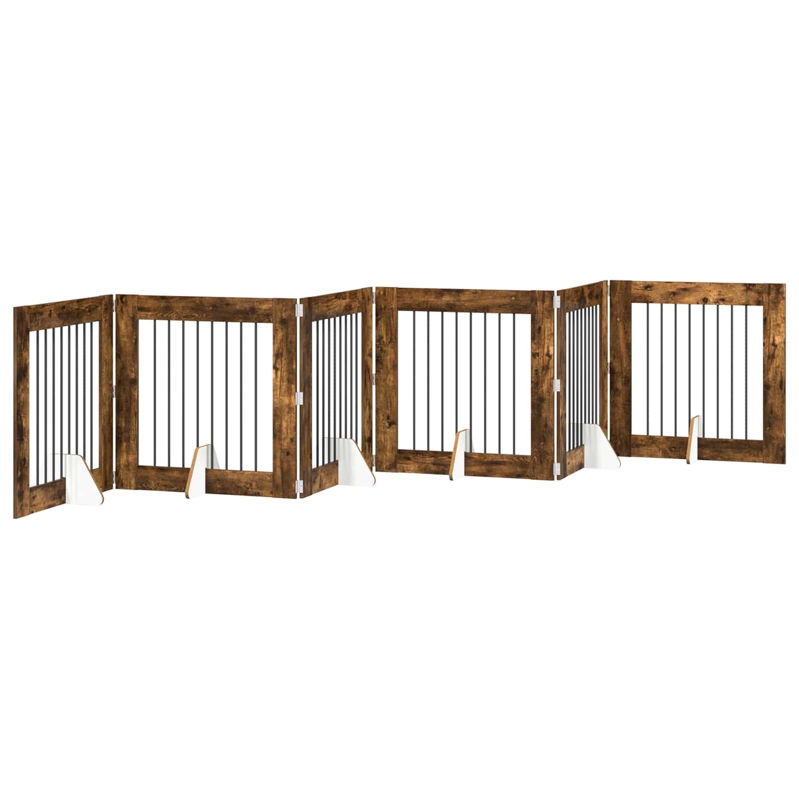 Cancello per cani pieghevole con supporti 6 pz Rovere Fumo