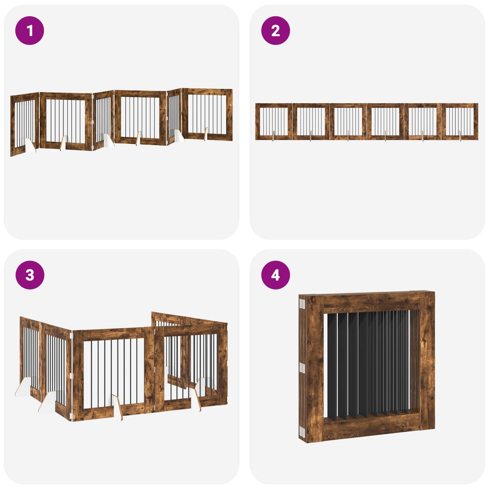 Cancello per cani pieghevole con supporti 6 pz Rovere Fumo