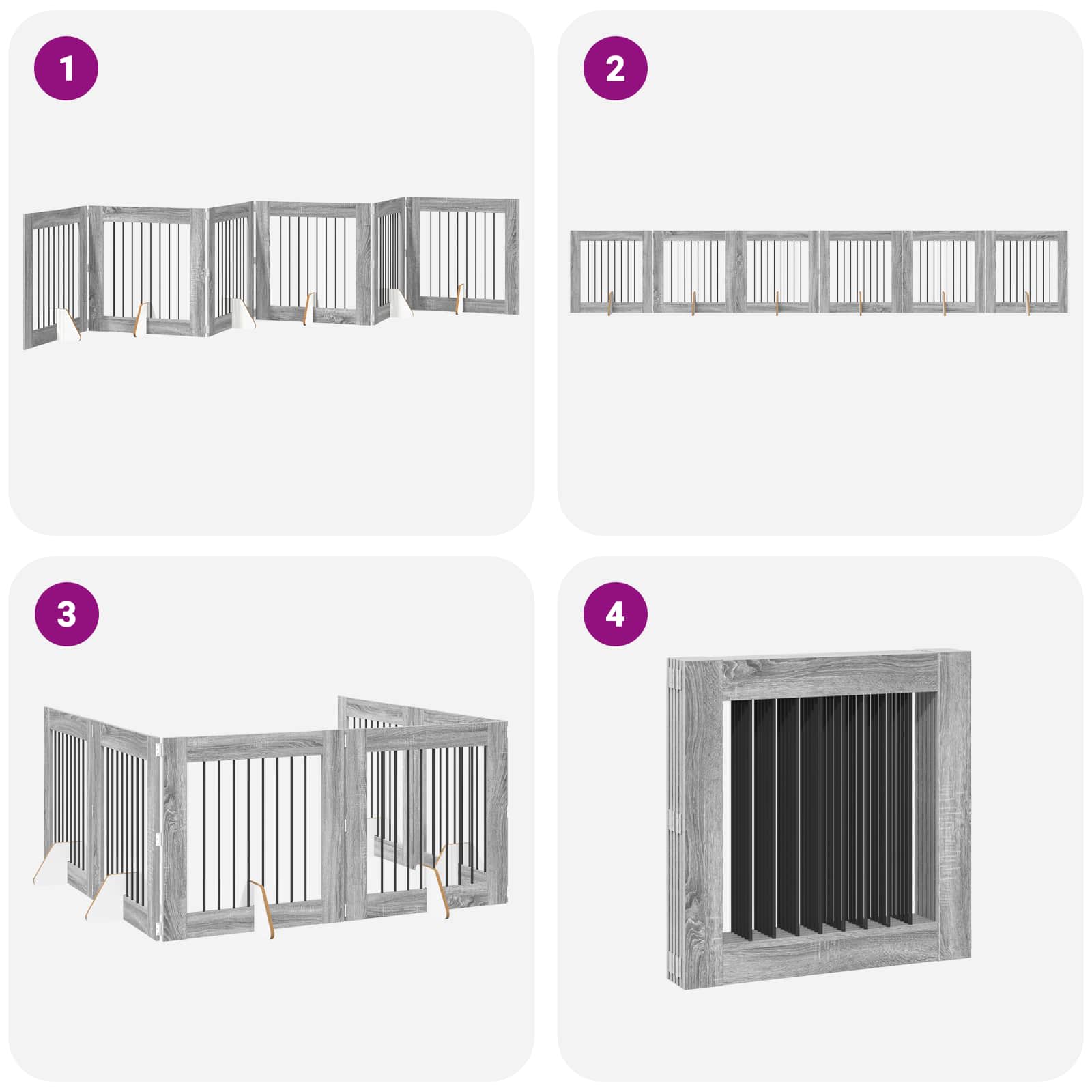 Cancello per cani pieghevole con supporti 6 pz Sonoma grigio
