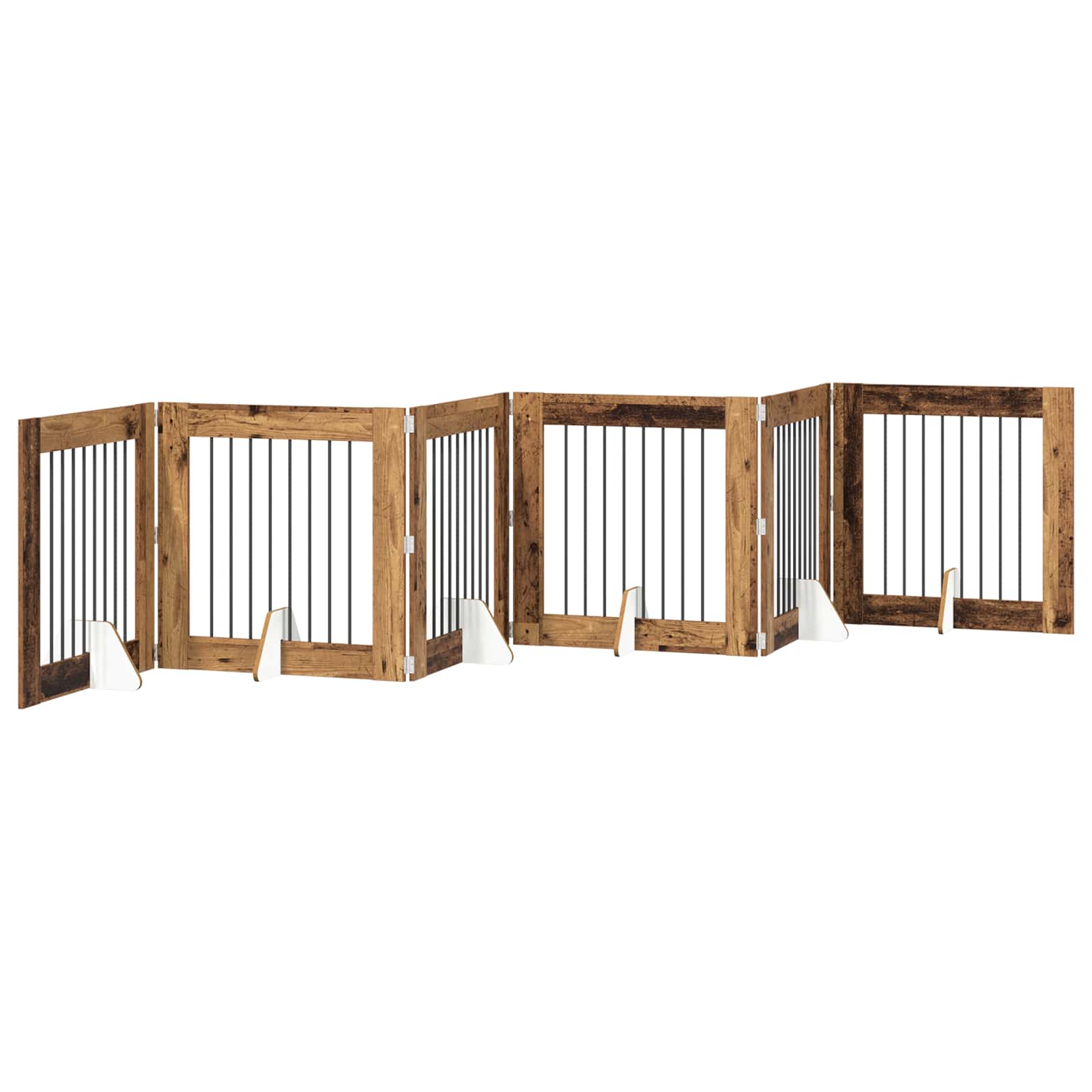 Cancello per cani pieghevole con supporti 6 pz Legno antico
